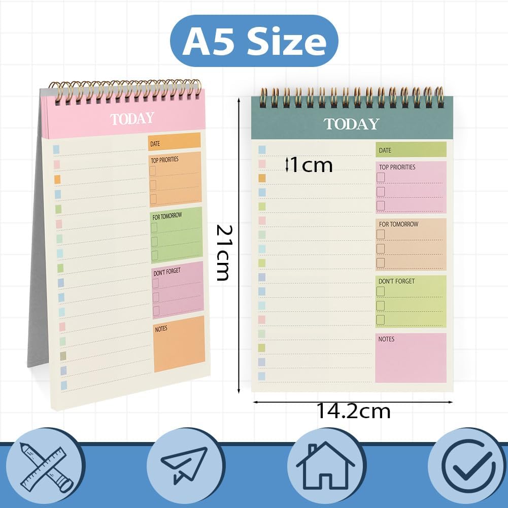 Thumbnail 1 de OFFCUP To Do List Planner A5 non datato (2 pezzi), 52 fogli a quaderno con rilegatura a doppia spirale
