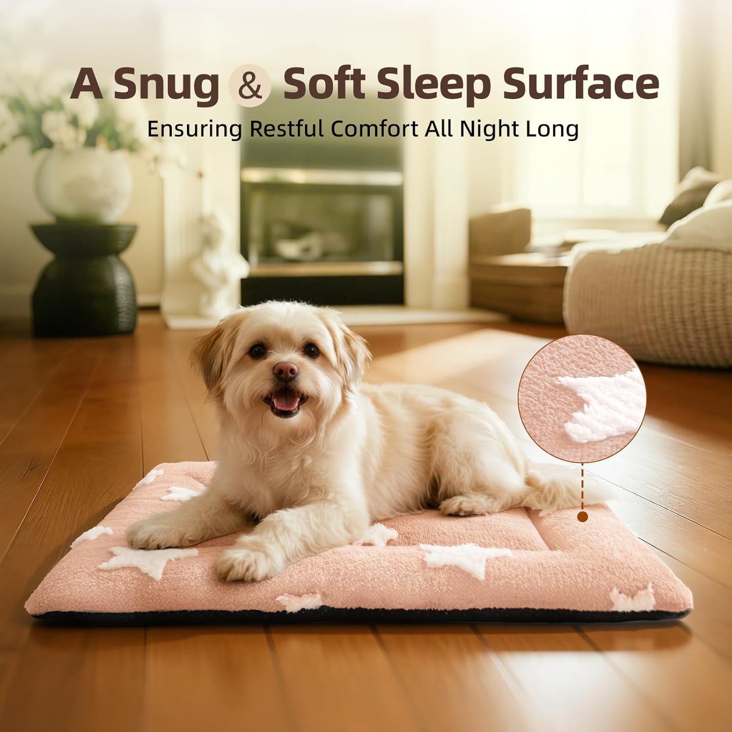 Thumbnail 1 de MORA PETS Medium Dog Crate Bed Mattress 60 x 45cm (star pattern pink) – washable flat crate mat