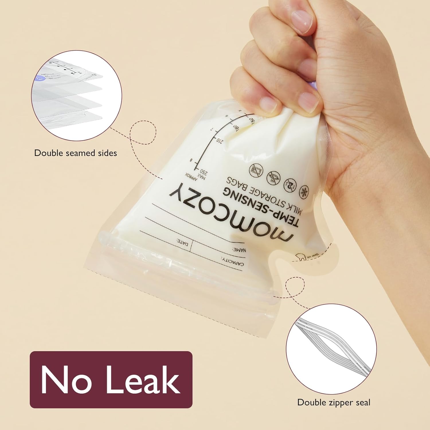 Thumbnail 5 de Momcozy 8Oz Temp-Sensing Breastmilk Storage Bags (60 Count) with Pour Spout