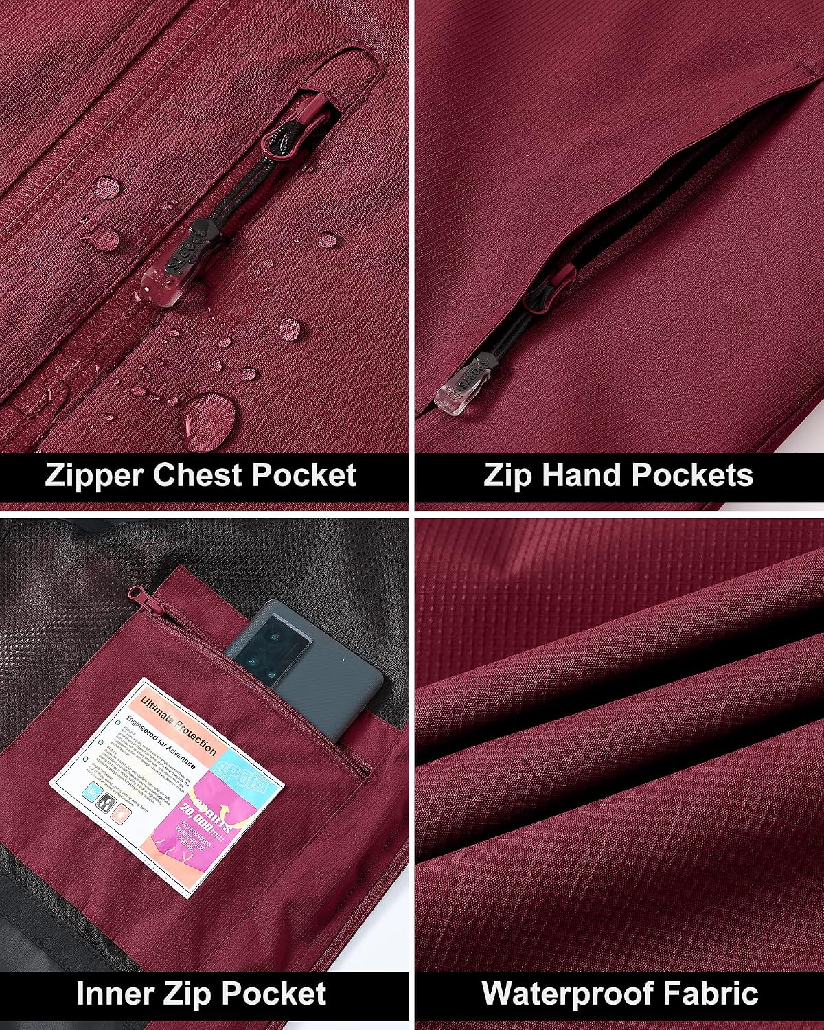 Thumbnail 6 de Tyhengta Women’s Waterproof Rain Jacket (Packable, Hooded) with Zip Pockets