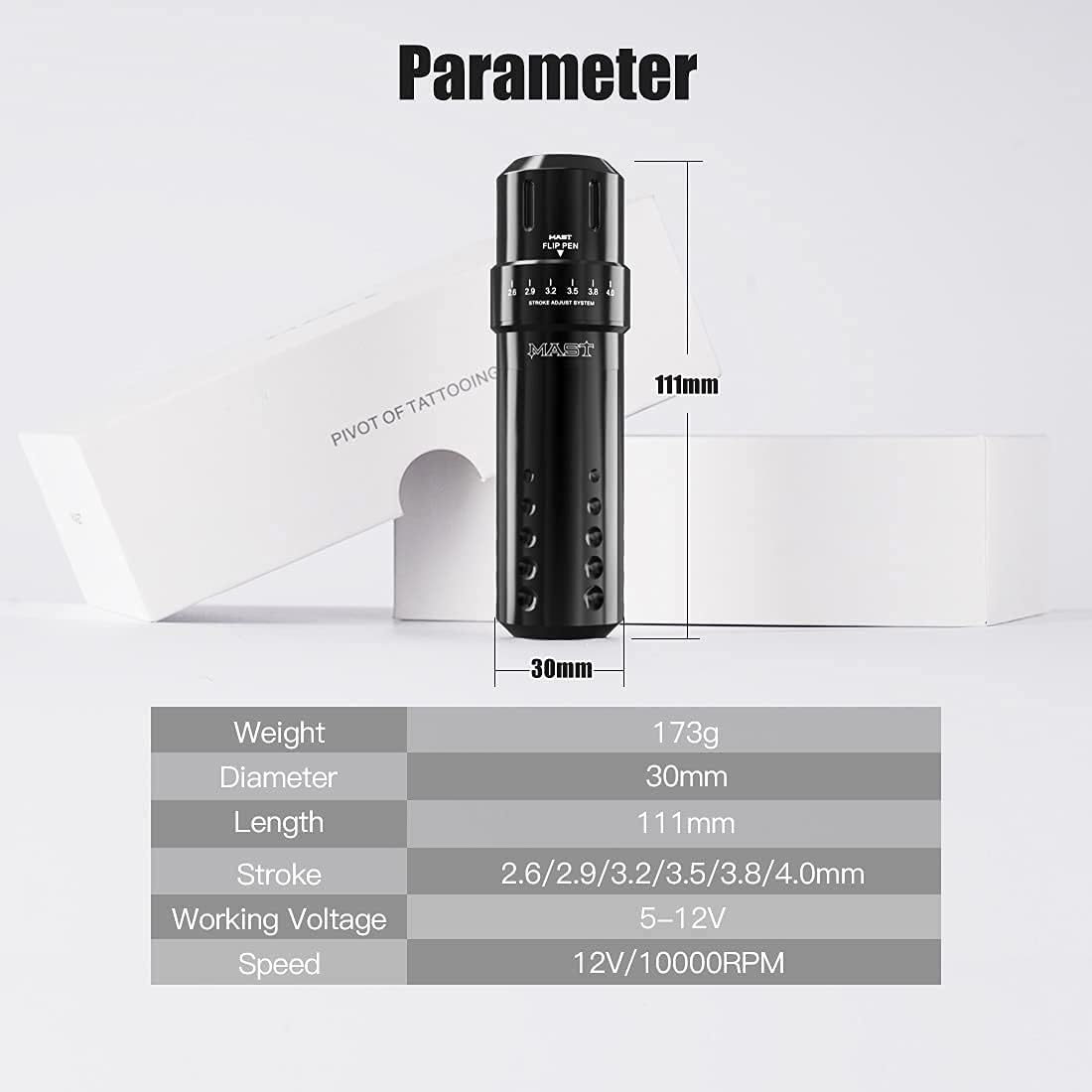 Detalle 2 de Mast Flip Wireless Tattoo Pen Rotationsmaschine inkl. Kit – mit 6 Hubweglängen