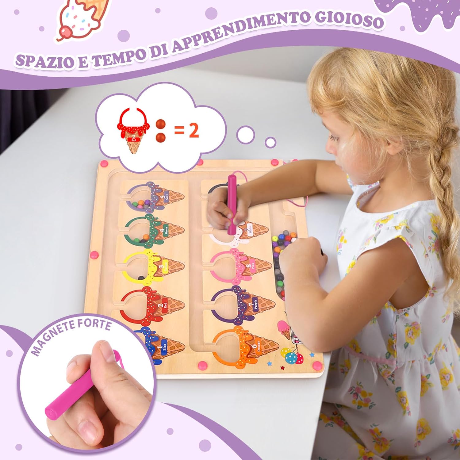 Detalle 2 de Giochi Bambina 3–4 anni – Labirinto Magnetico Montessori di Colori e Numeri (1–10)