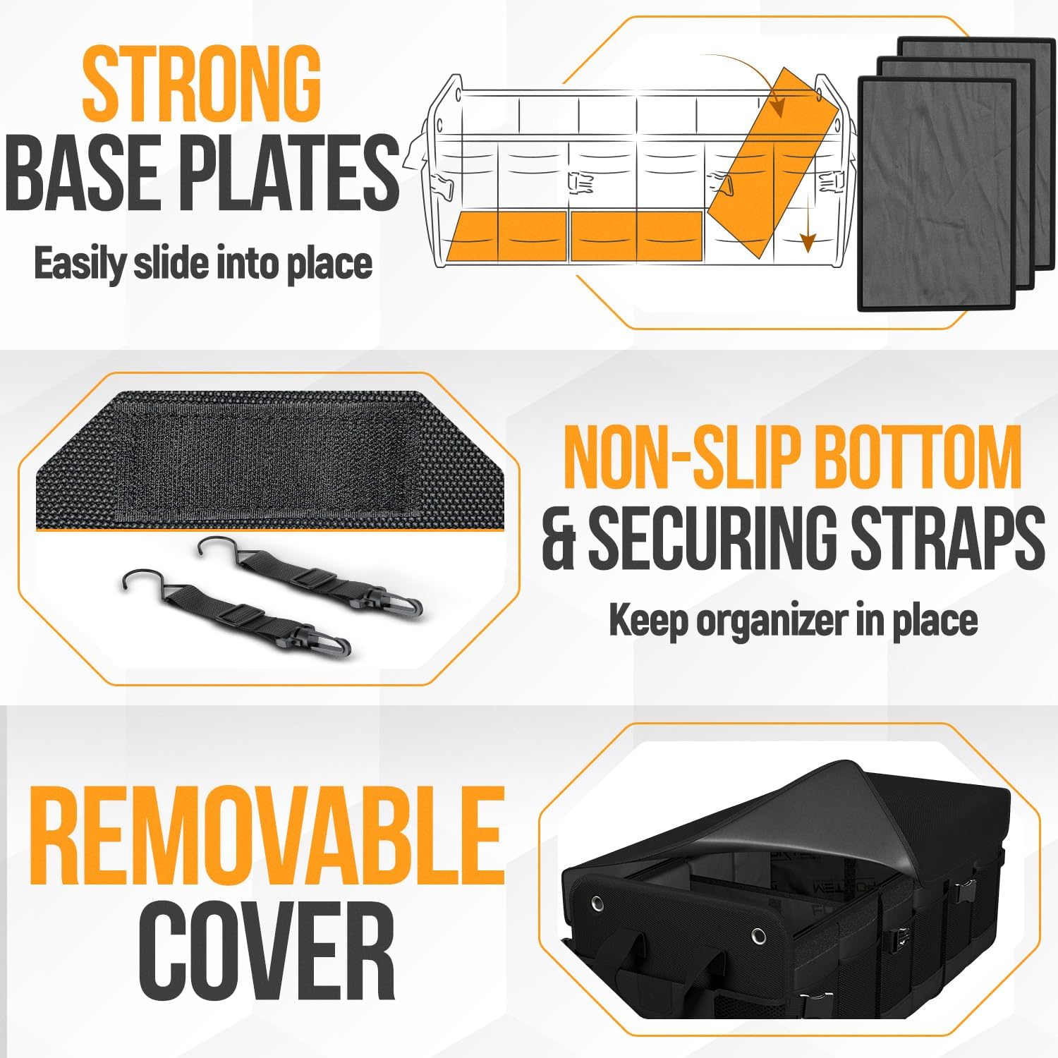 Thumbnail 5 de FORTEM Trunk Organizer for SUV, 90L 1680D Oxford Car Storage Bag with Non-Slip Bottom, Straps & Soft Cover