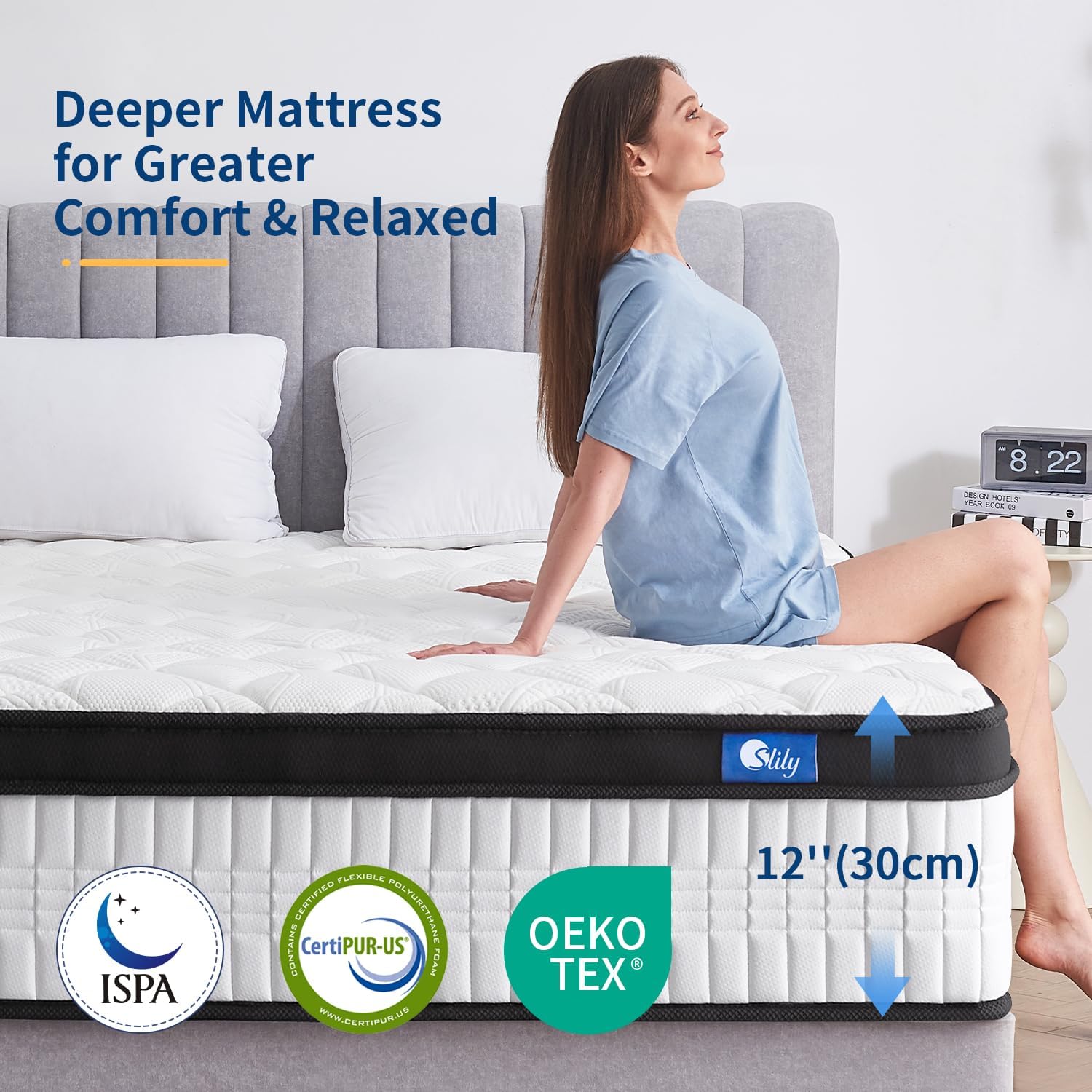 Thumbnail 5 de slily 12 Inch 4ft6 Double Hybrid Pocket Sprung Memory Foam Mattress (7-Zone, 30cm deep) for back support