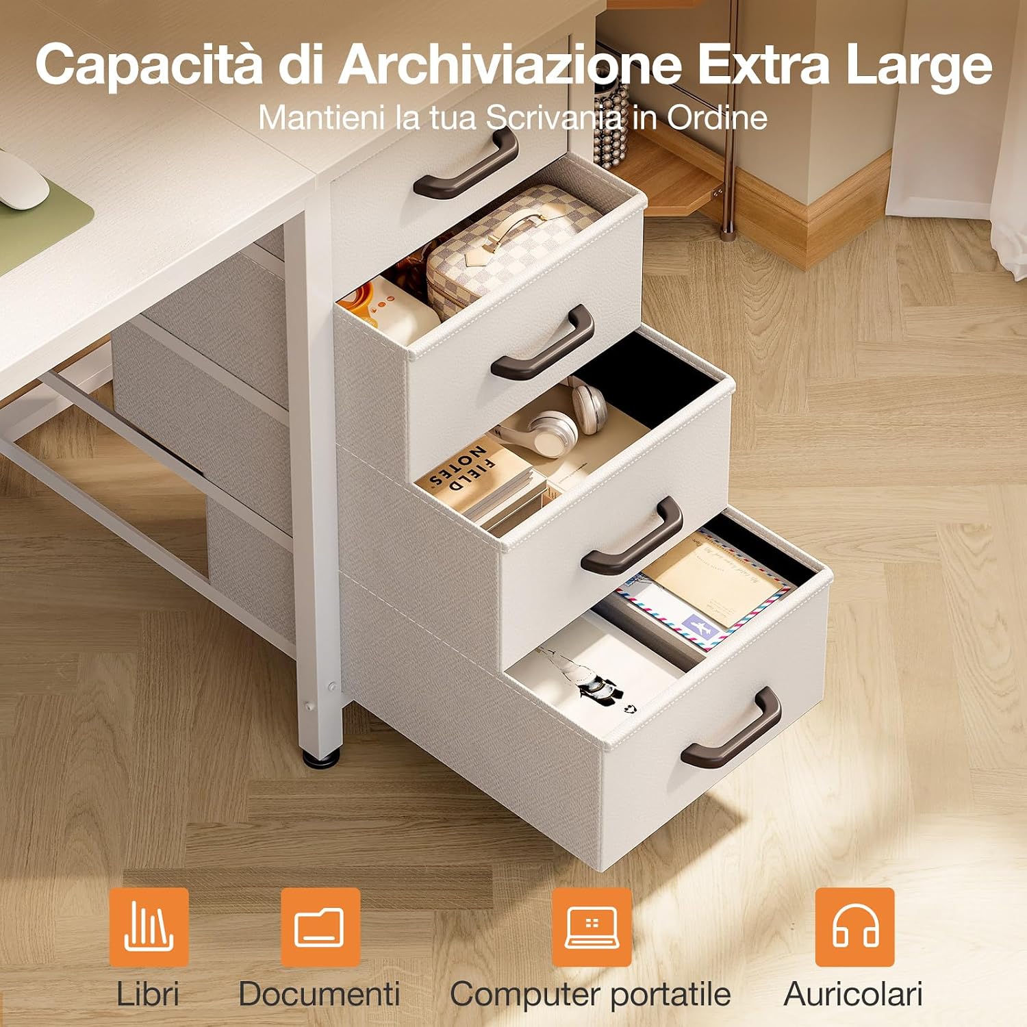 Detalle 2 de ODK Piccola Scrivania 100x48cm con 4 Cassetti