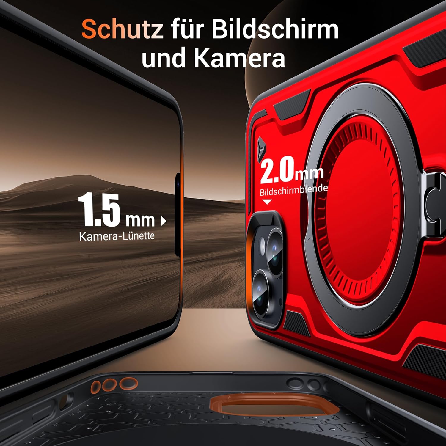 Thumbnail 3 de WYUIC Hülle für iPhone 15 (6,1 Zoll) mit rotierbarem Magnetring-Ständer und Magsafe-Schutz – rot