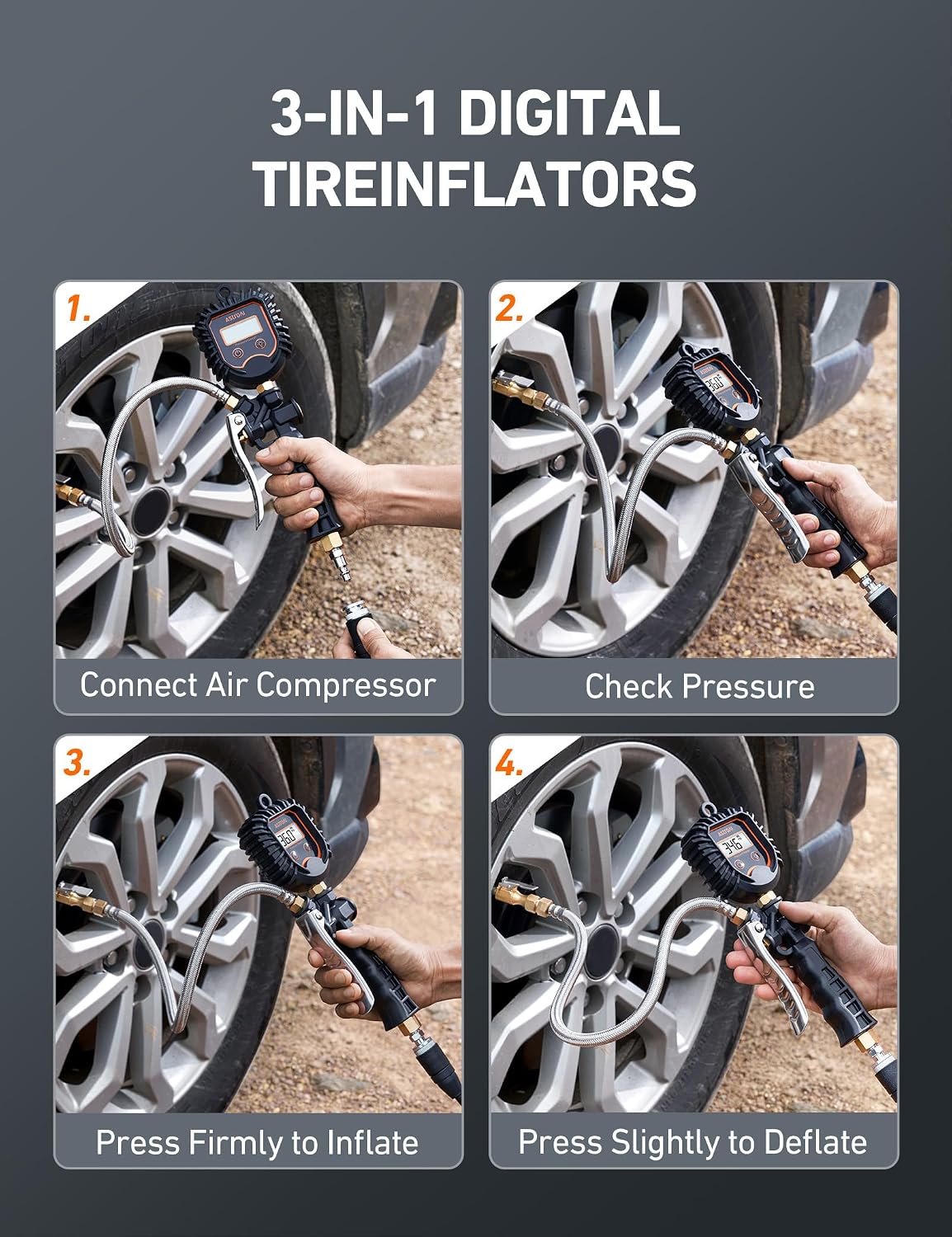 Thumbnail 4 de AstroAI Digital Tire Pressure Gauge with Heavy Duty Inflator and 250 PSI Hose