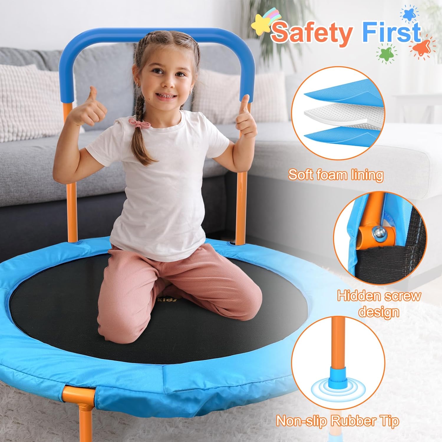 Detalle de ATIVAFIT 36'' Foldable Rebounder Trampoline with Big Handle and Safety Pad for Toddlers and Kids