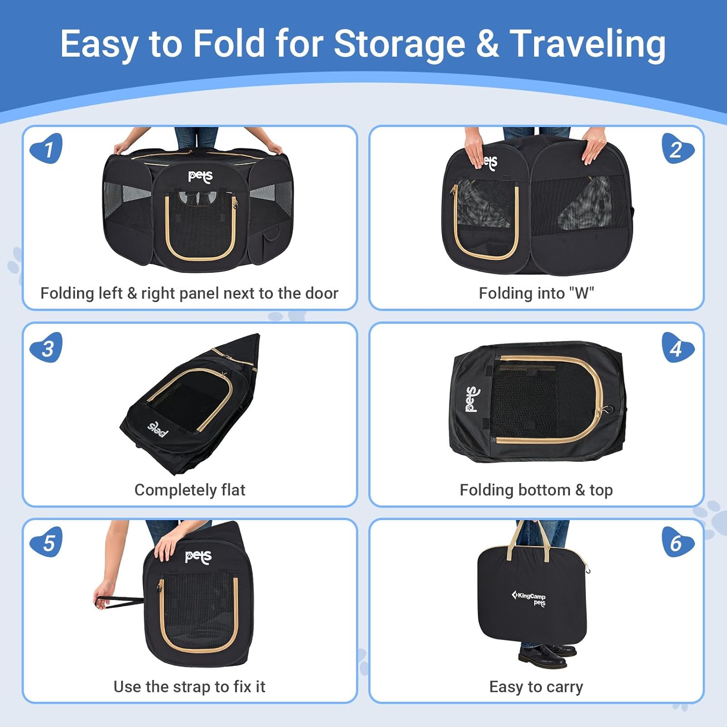 Thumbnail 5 de KINGCAMP Foldable Pet Playpen (50IN) with Breathable Anti-Bite Mesh