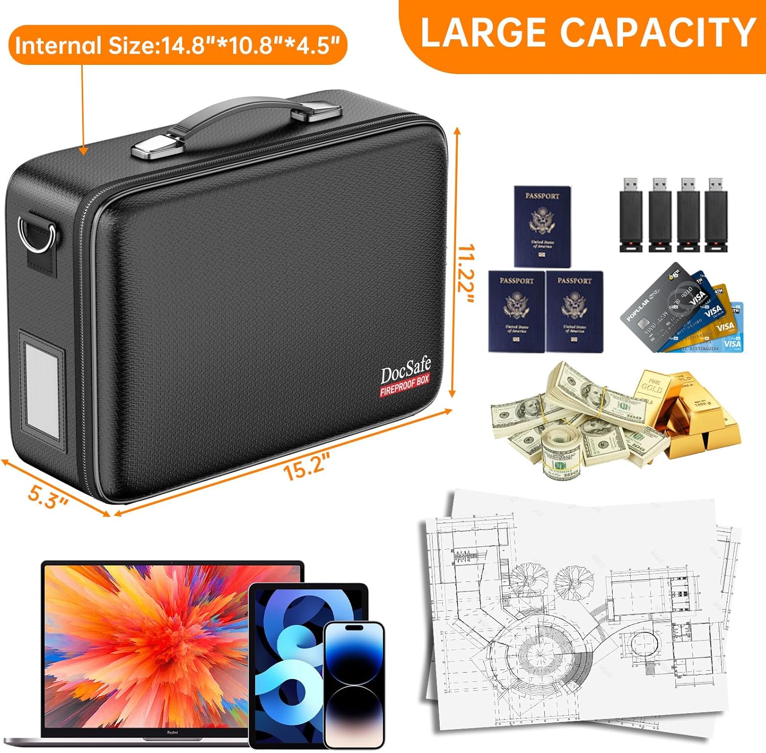 Detalle de DocSafe DS0104 Fireproof Document Box, Hard Shell with Combination Lock