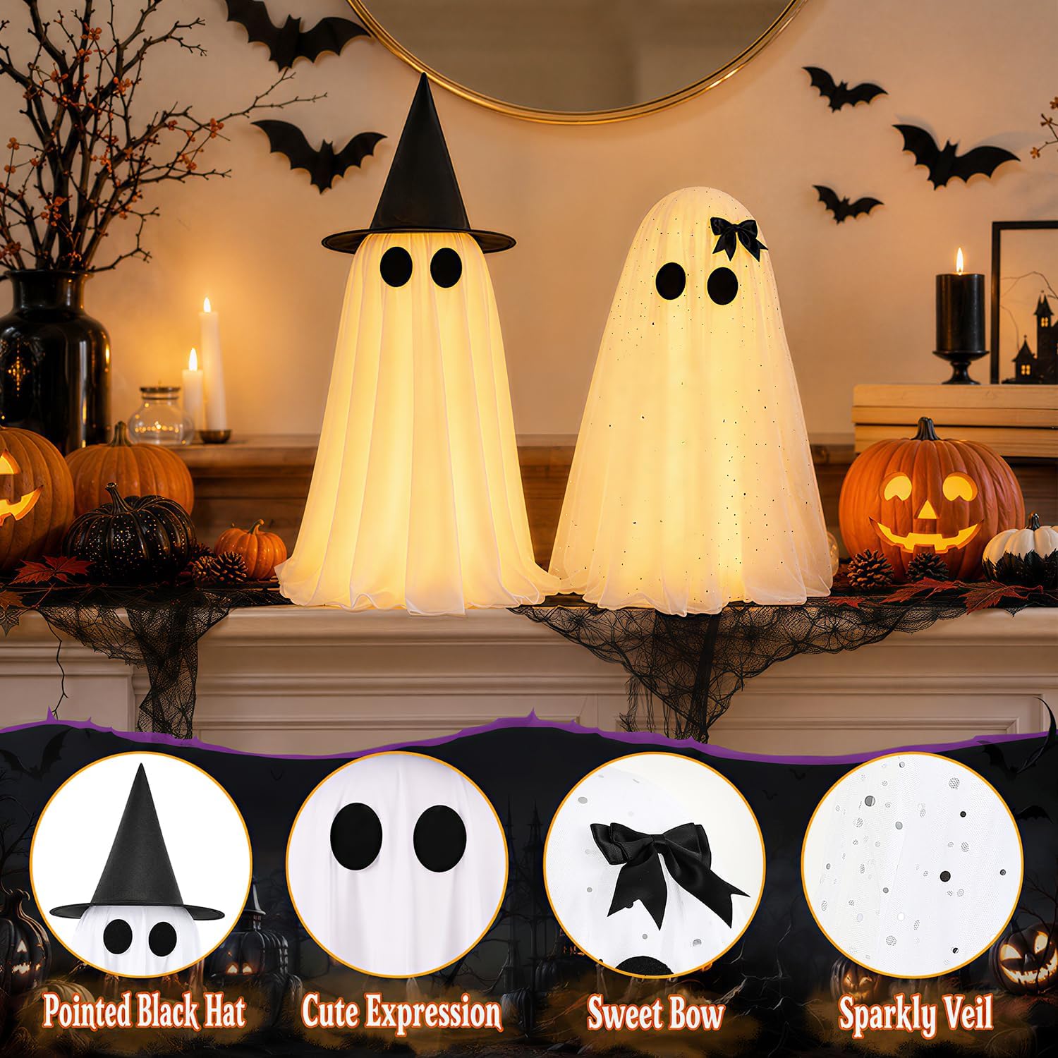 Detalle de Light-Up Ghost Halloween Decorations, 2-Pack
