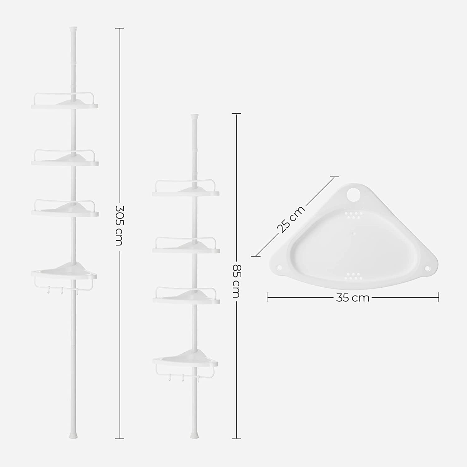 Detalle de SONGMICS 85-305 cm Duschregal für Badezimmer mit Teleskoprohren und 4 Ablagen BCB001A
