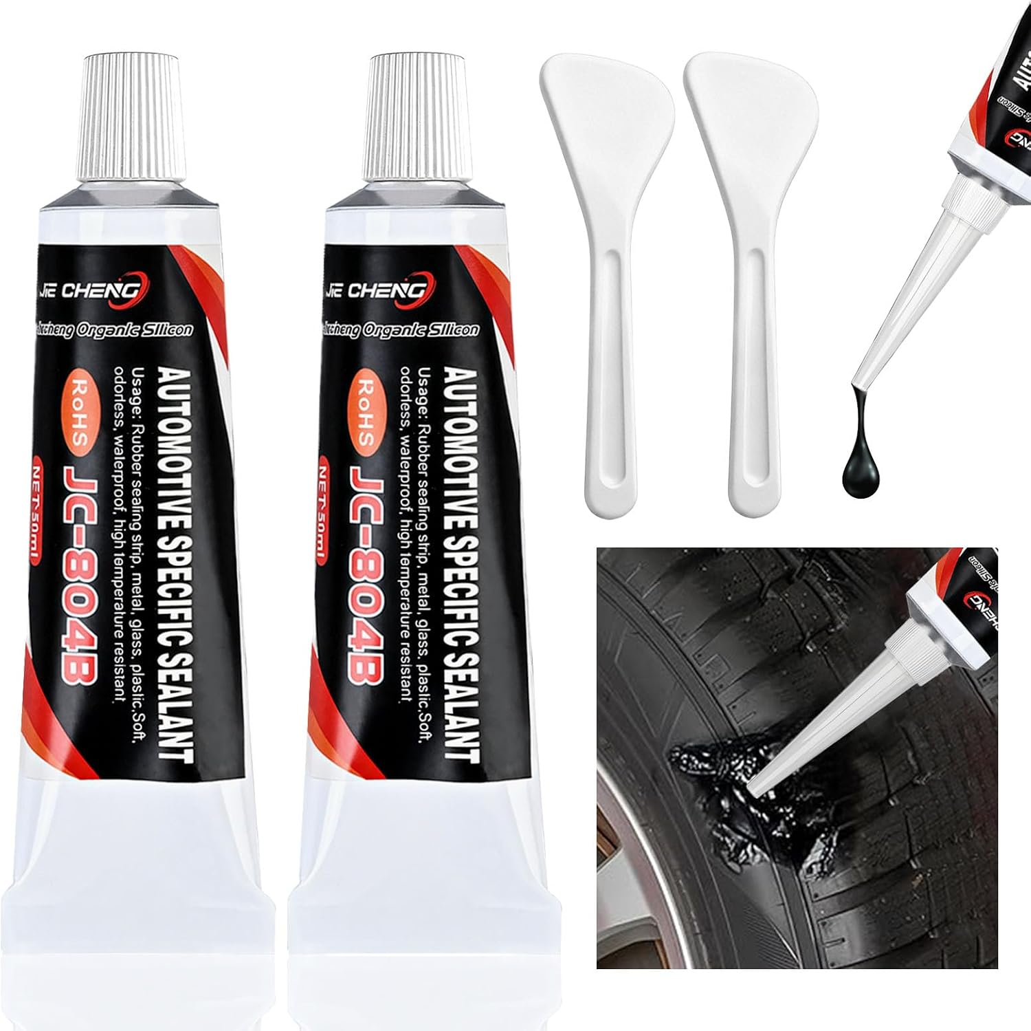 2 Stück Karosseriekleber Schwarz – Scheibenkleber Auto, Dichtmasse für Türdichtung, 100ML (50ml x 2PCS)