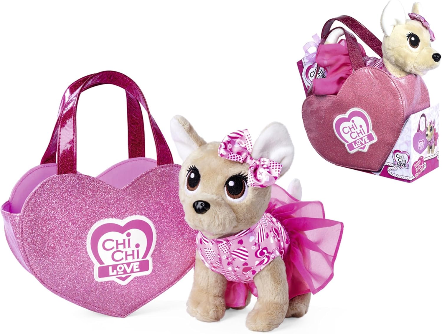 Thumbnail 3 de Simba 105890055 ChiChi LOVE – plyschchihuahua med rosa klänning och hjärtväska
