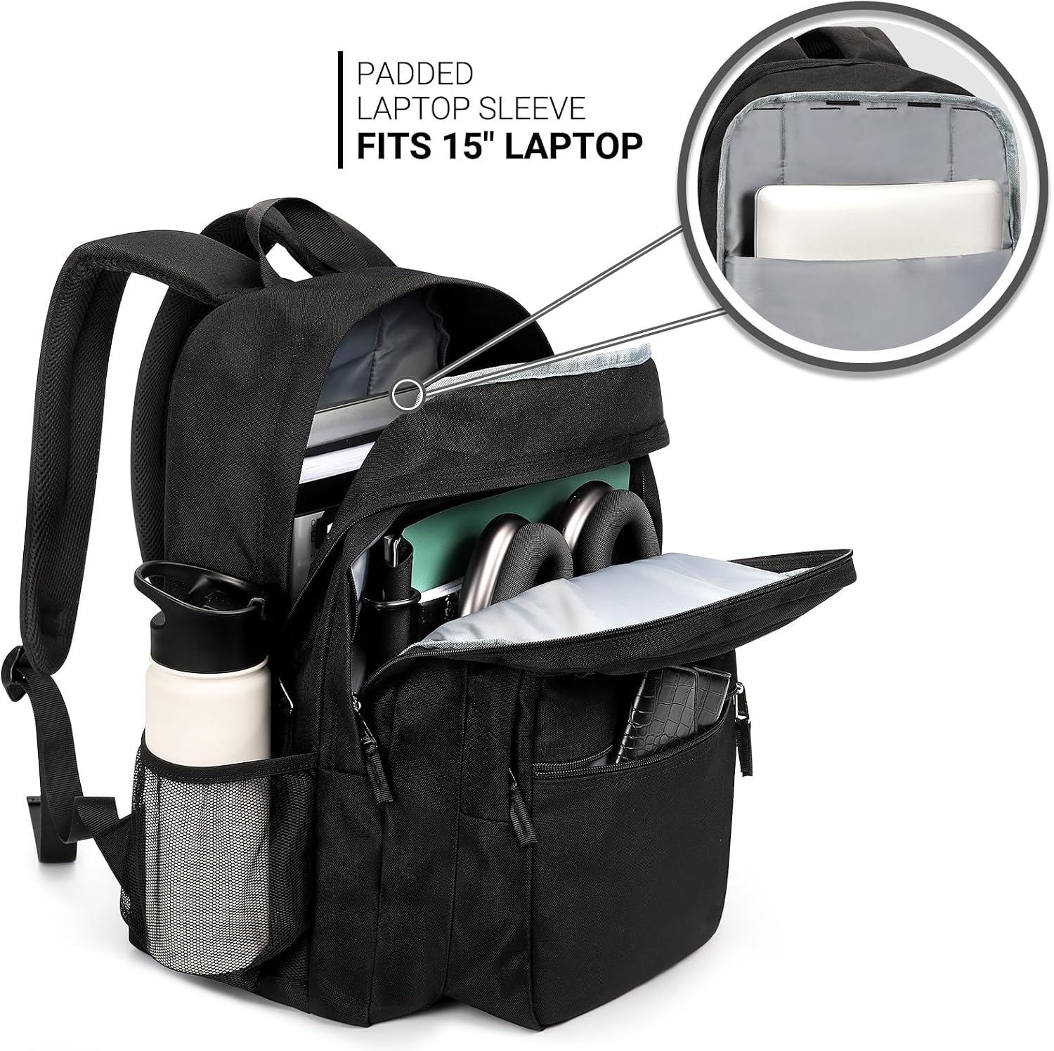 Thumbnail 3 de ZORFIN 26L Black Backpack: All-Season, Water-Resistant Organizer for College and Travel