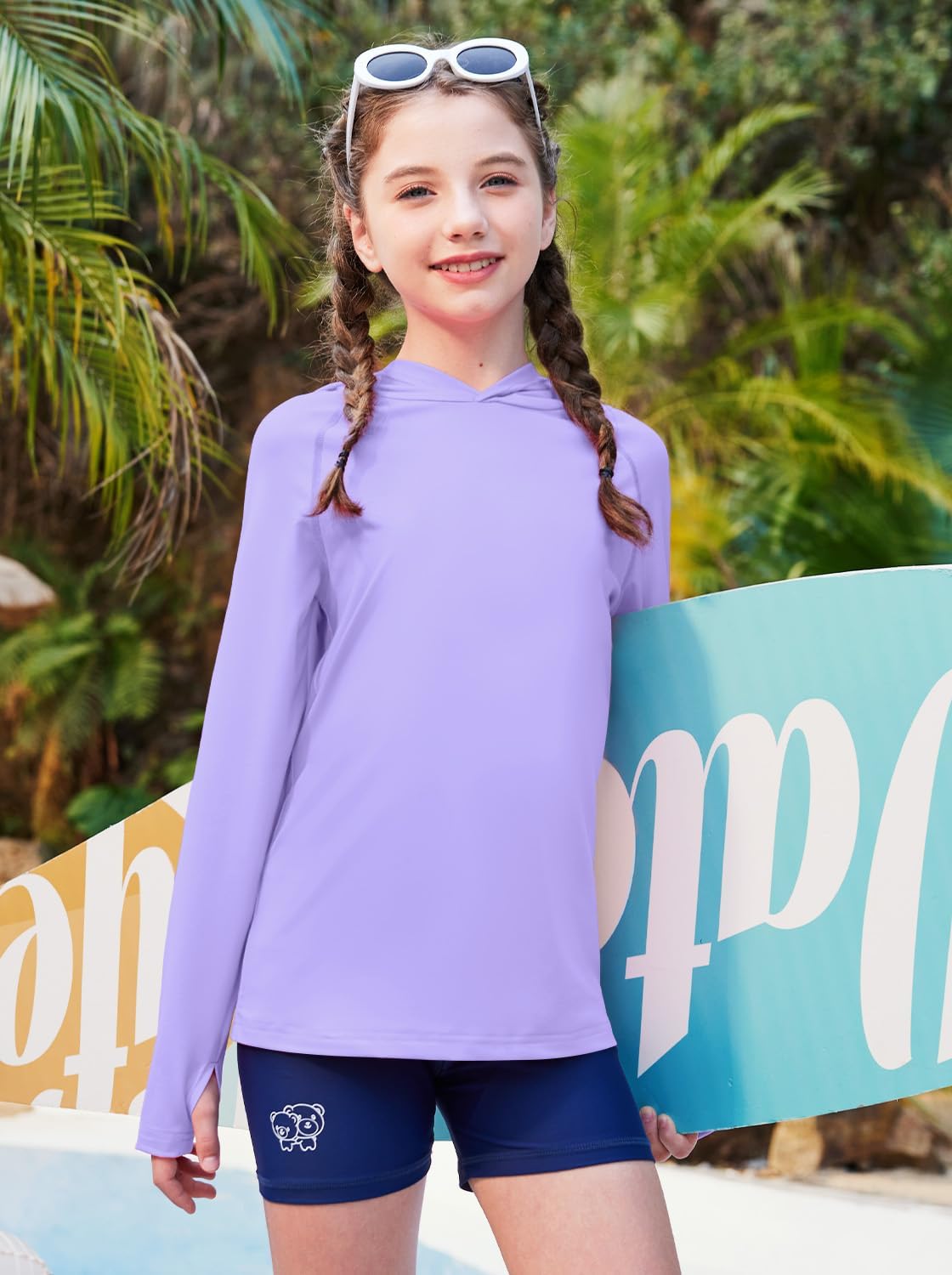 Detalle de BesserBay Unisex Kinder UV Shirt Langarm mit Kapuze – UPF50+ Rashguard für Wasseraktivitäten (Größen 120–160)