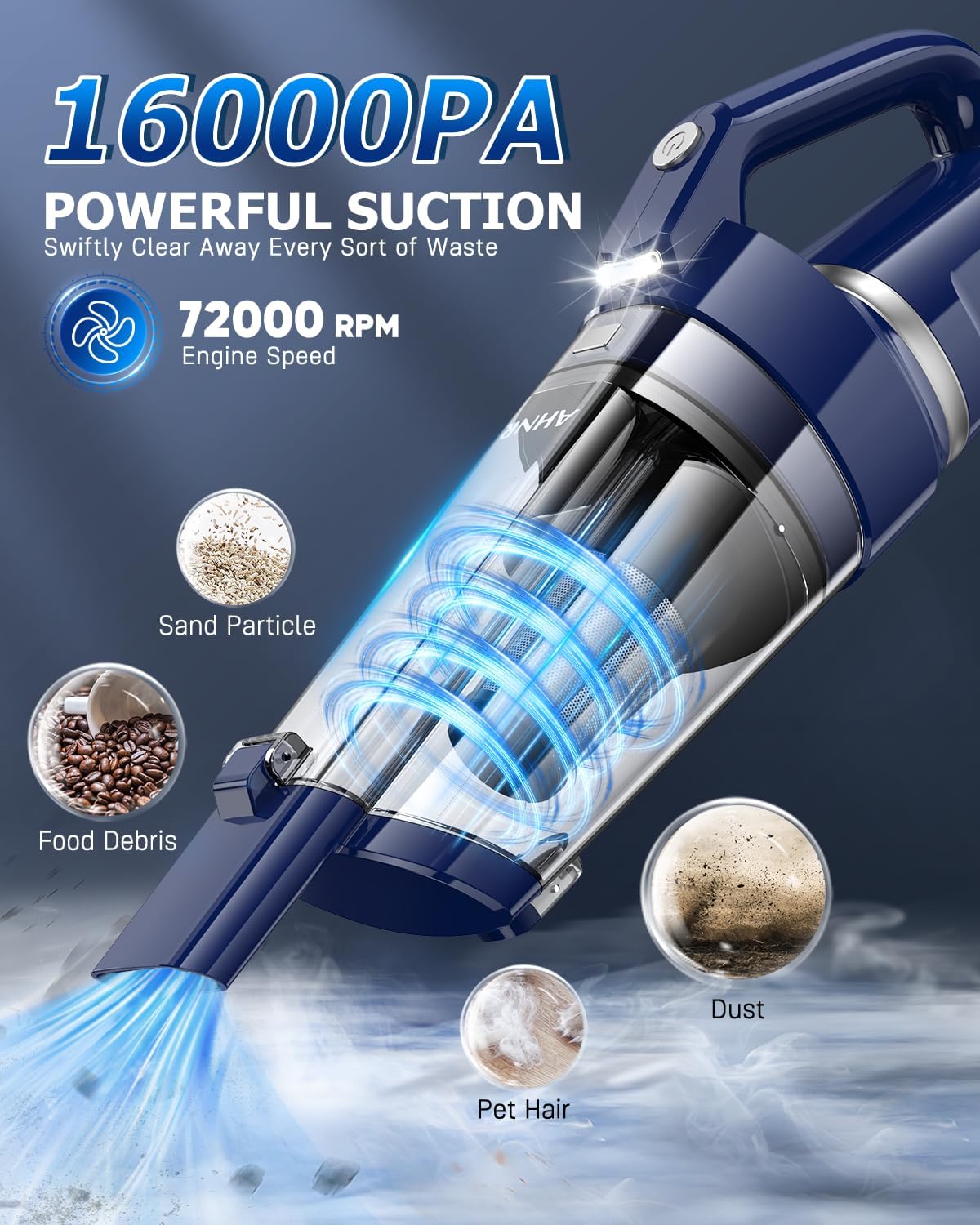 Thumbnail 1 de AHNR Handheld Cordless Vacuum: 16000PA Power, LED Light, Dual HEPA Filters
