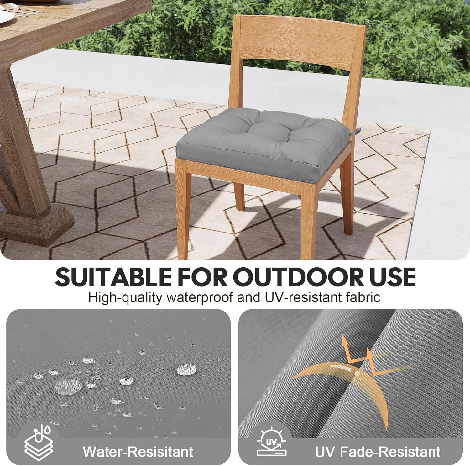 Thumbnail 4 de PRIMEPATIO Outdoor Garden Chair Cushions Set of 2 (8cm) – 50 x 50cm, Grey