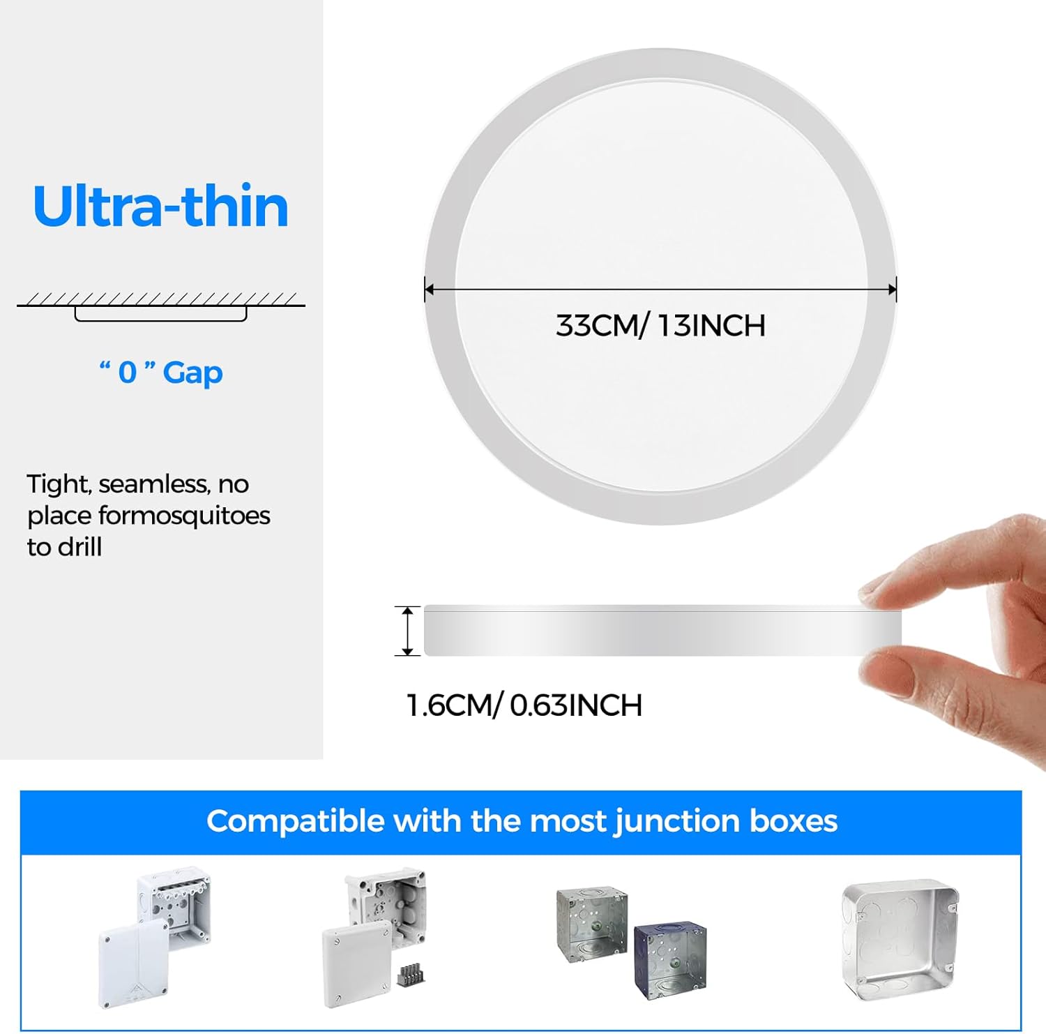 Thumbnail 4 de Peasur 2Pack Bathroom Light: 5 Colour Temperatures, 24W, IP54, Ø33cm White