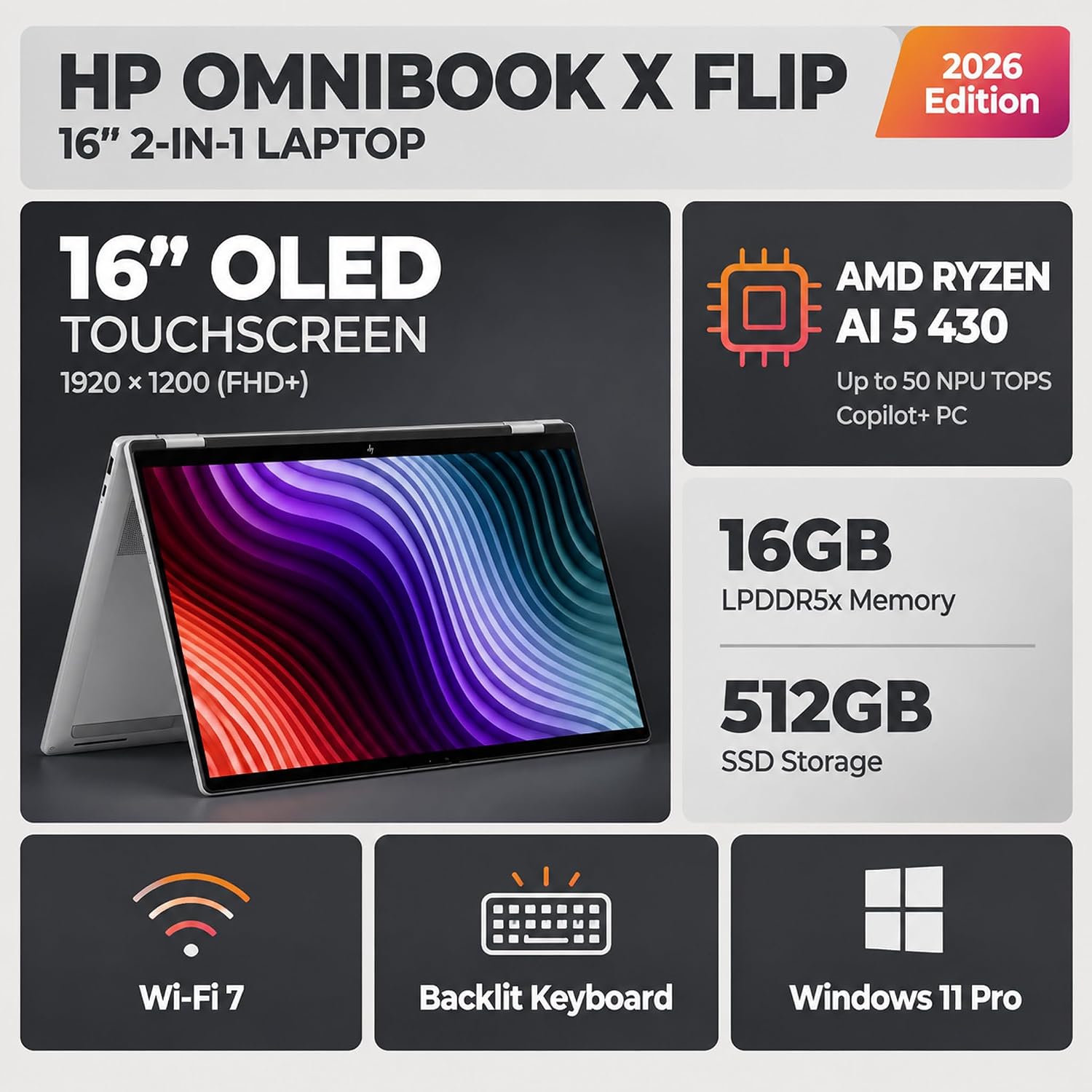 Detalle de HP 2-in-1 laptop, 16-inch