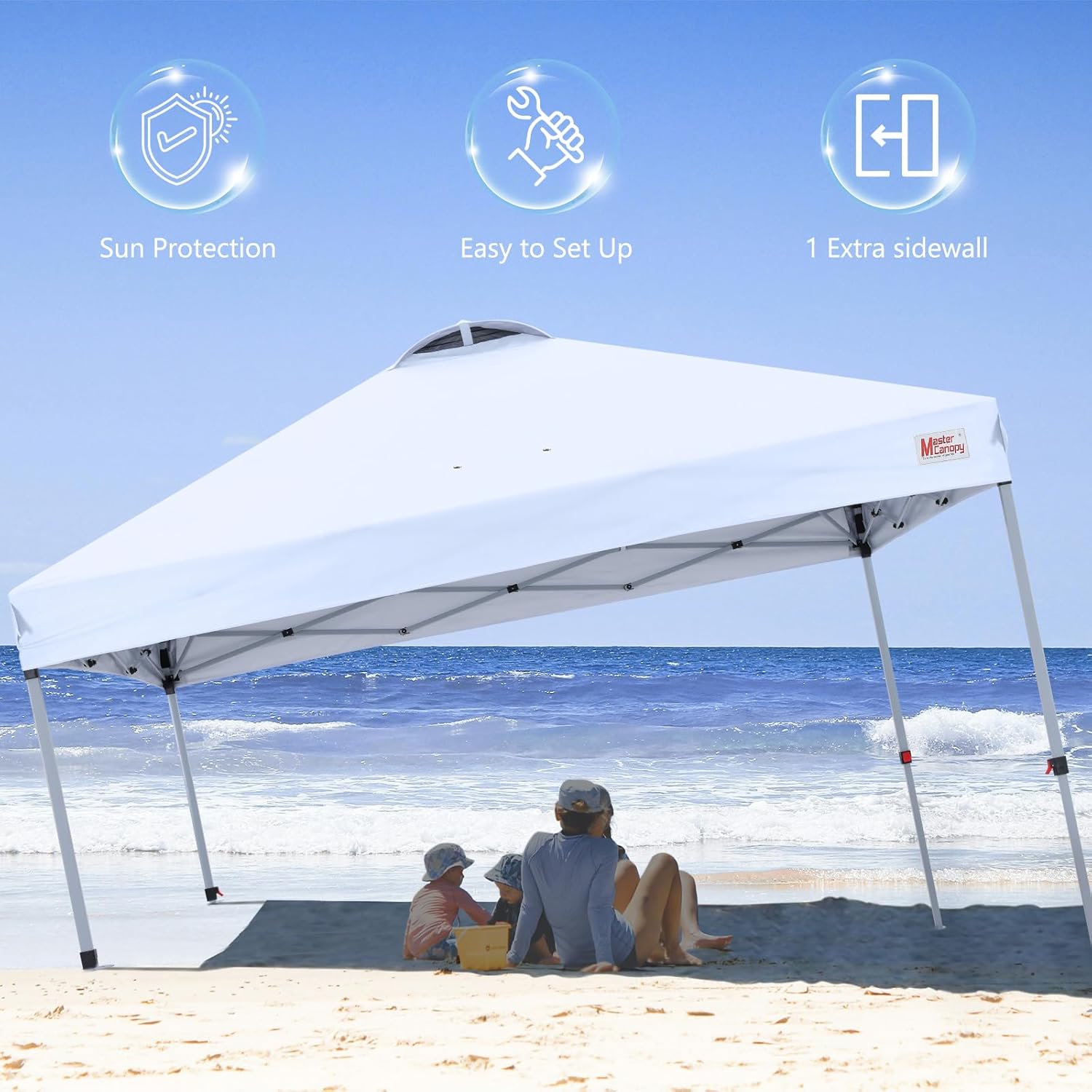 Thumbnail 1 de MASTERCANOPY Durable Ez Pop-up Gazebo Tent with 1 Sidewall (2.5x2.5M, White)