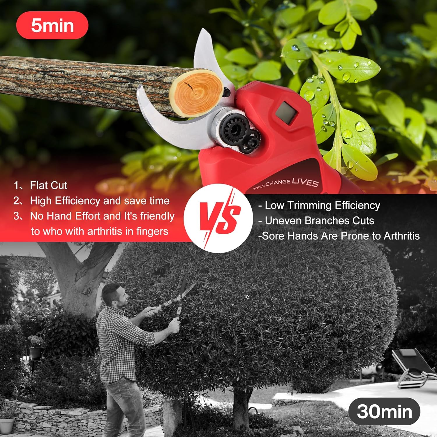 Thumbnail 5 de Forbici Potatura a Batteria con Asta Telescopica 2,4 m e 45 mm di apertura – 2 batterie da 2000 mAh