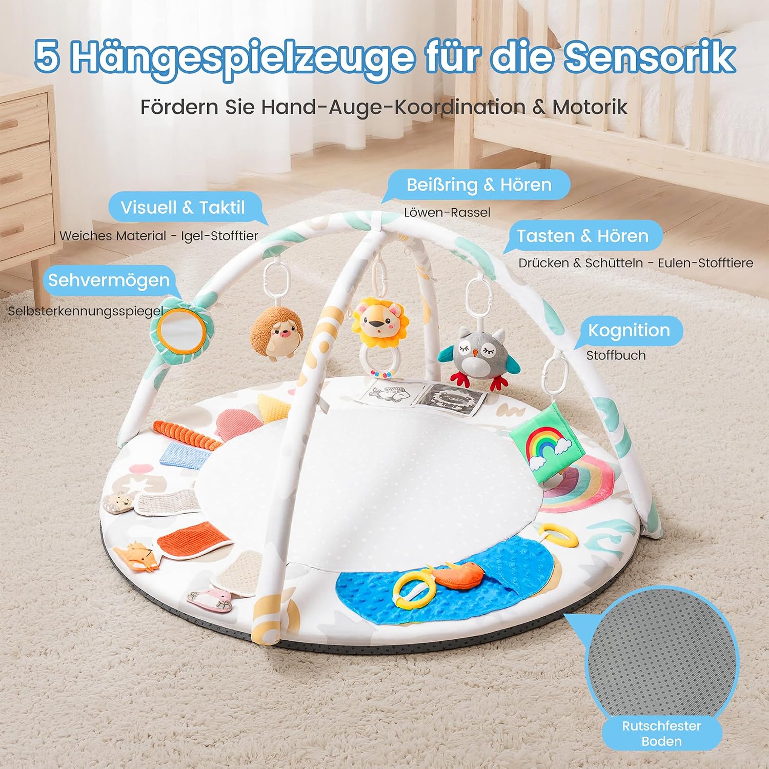 Detalle de Krabbeldecke 95×95×52 cm Spielbogen Baby