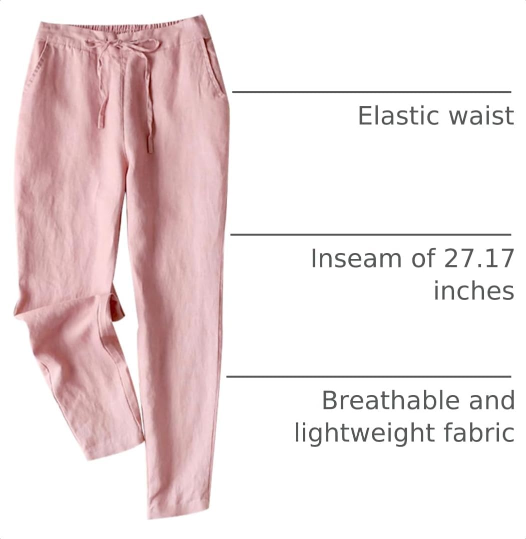 Detalle de Tanming Linen Pants for Women: High-Waisted White Summer Linen Joggers