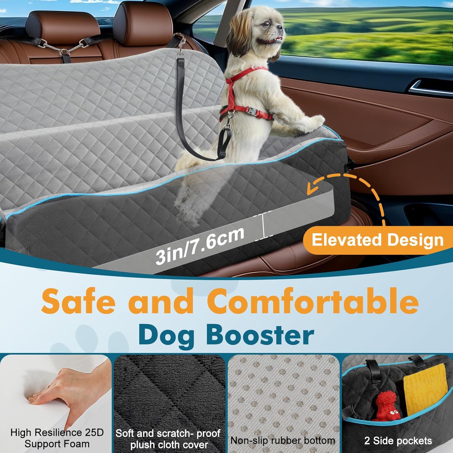 Detalle de Tivray Large Dog Car Seat: A practical booster bed for big dogs on the move