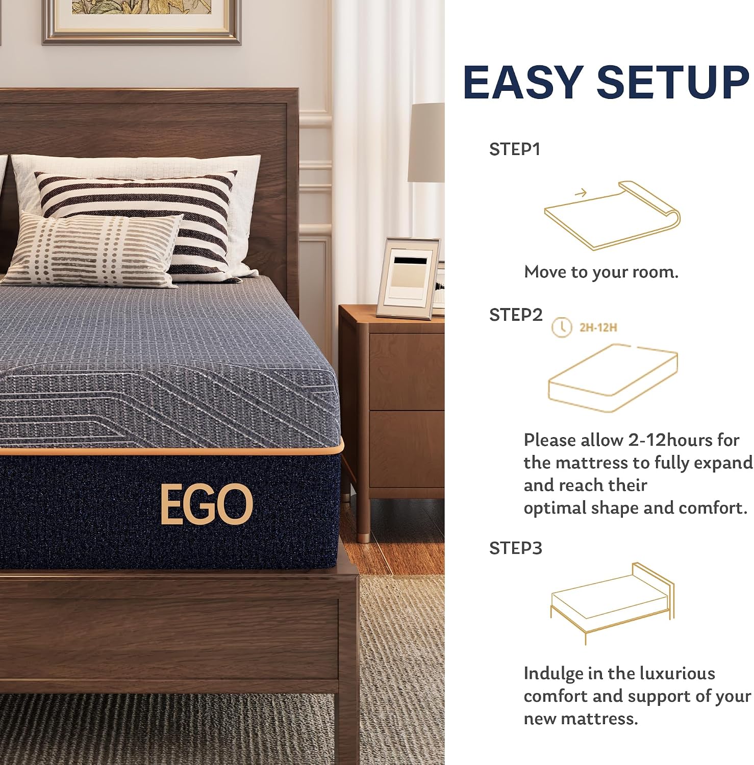 Detalle 2 de MLILY EGOHOME 12Q-COOLGEL Queen Mattress, 12-Inch Copper Gel Memory Foam