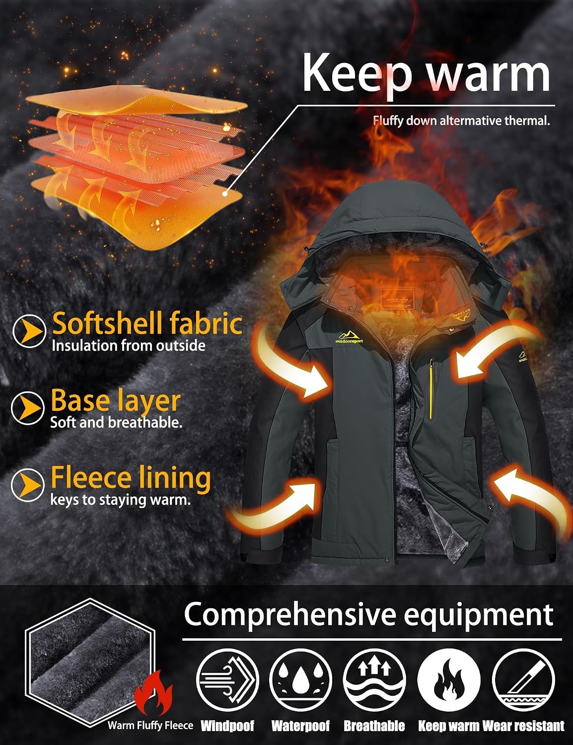 Detalle de TACVASEN Waterproof Fleece Jacket