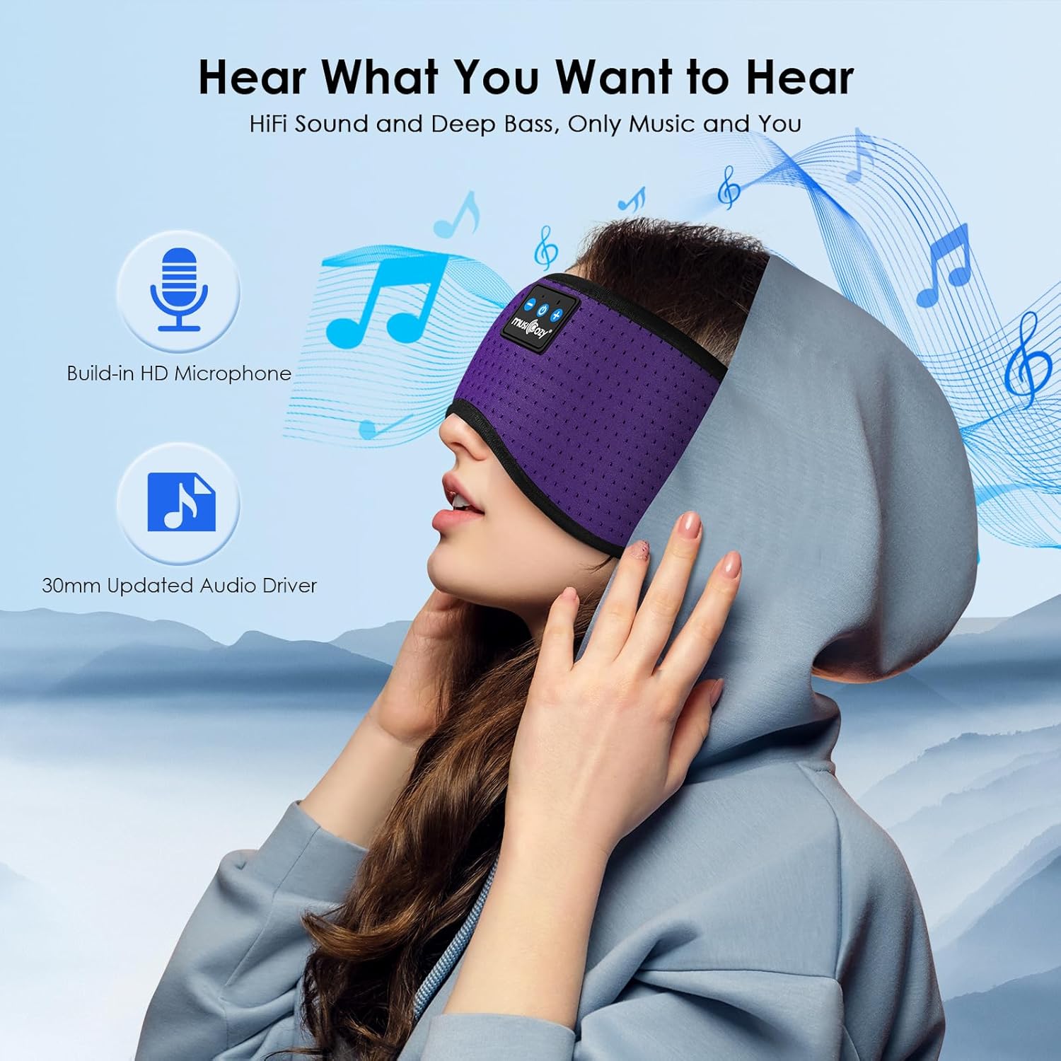Detalle 2 de MUSICOZY Sleep Mask Headphones: 100% Blackout Bluetooth Eye Mask with Ultra-Thin Speakers