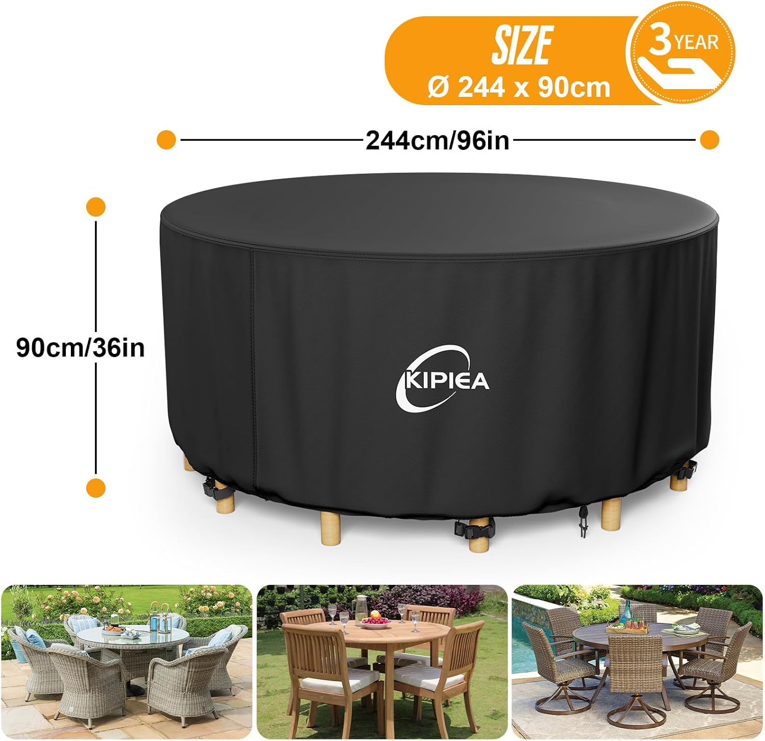 Detalle 2 de Kipiea 244x90cm Round Garden Table Cover, 500D Oxford, Waterproof