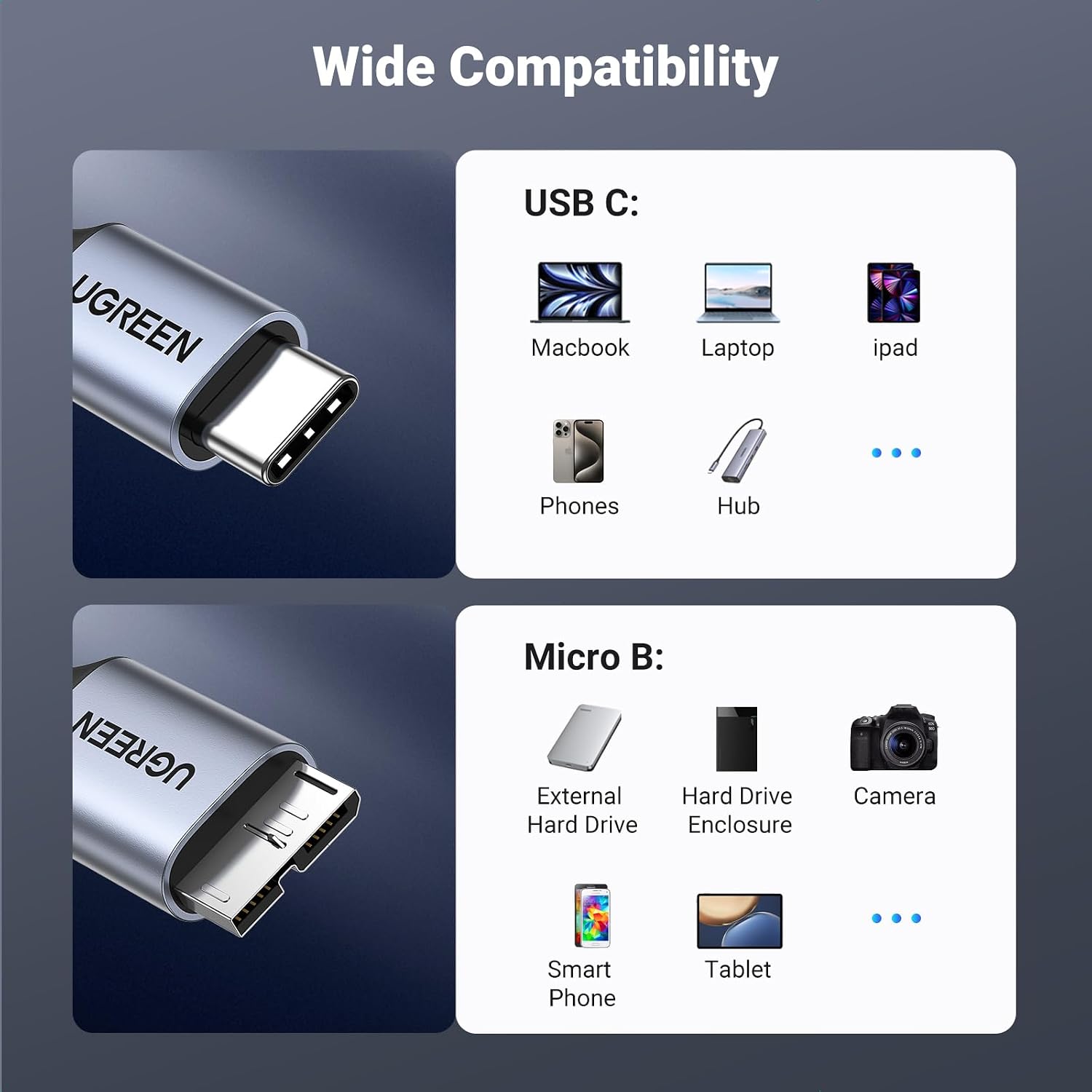 Thumbnail 5 de UGREEN 10 Gbps Micro B to USB‑C 0.5m cable