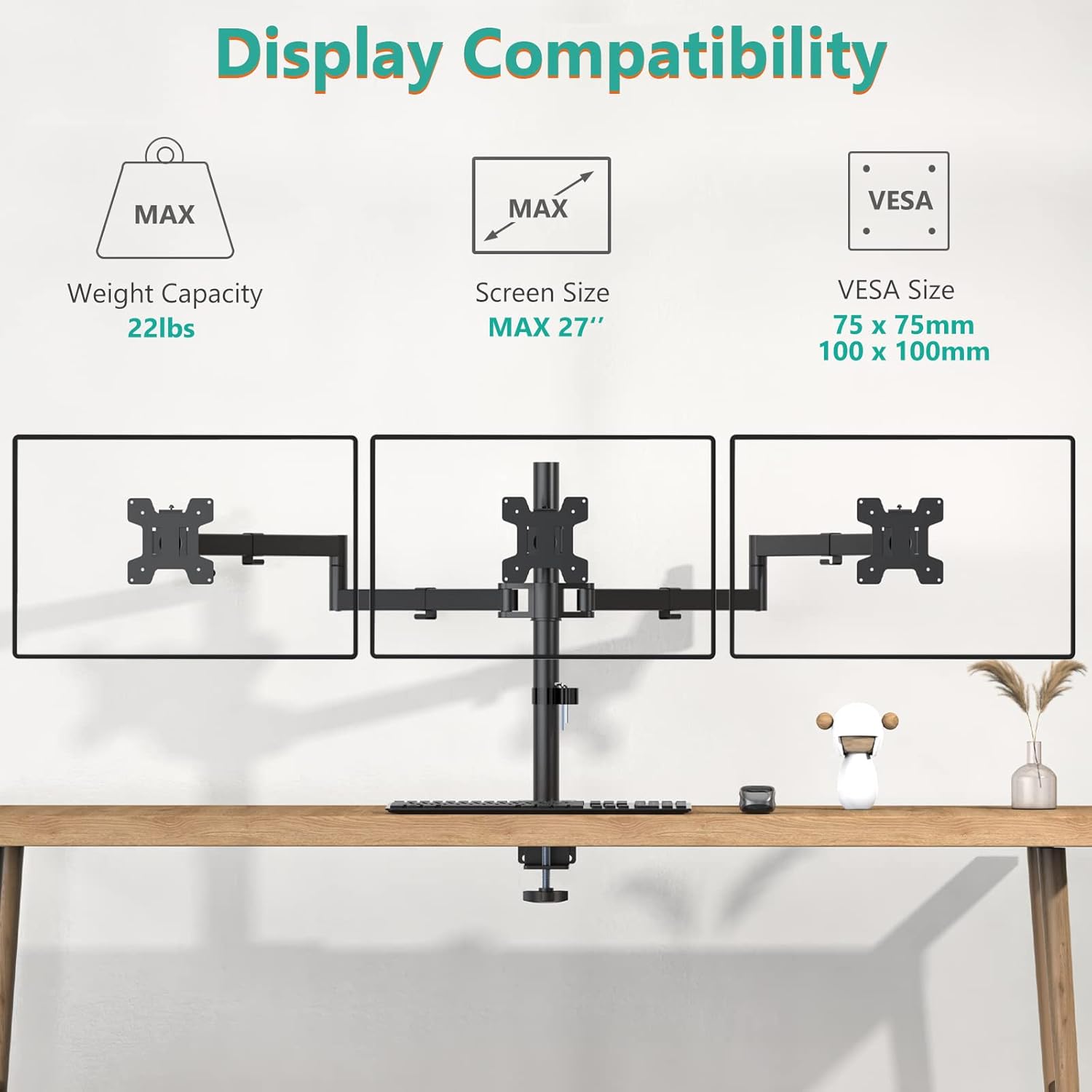 Detalle de WALI M003S Triple Monitor Mount 27"