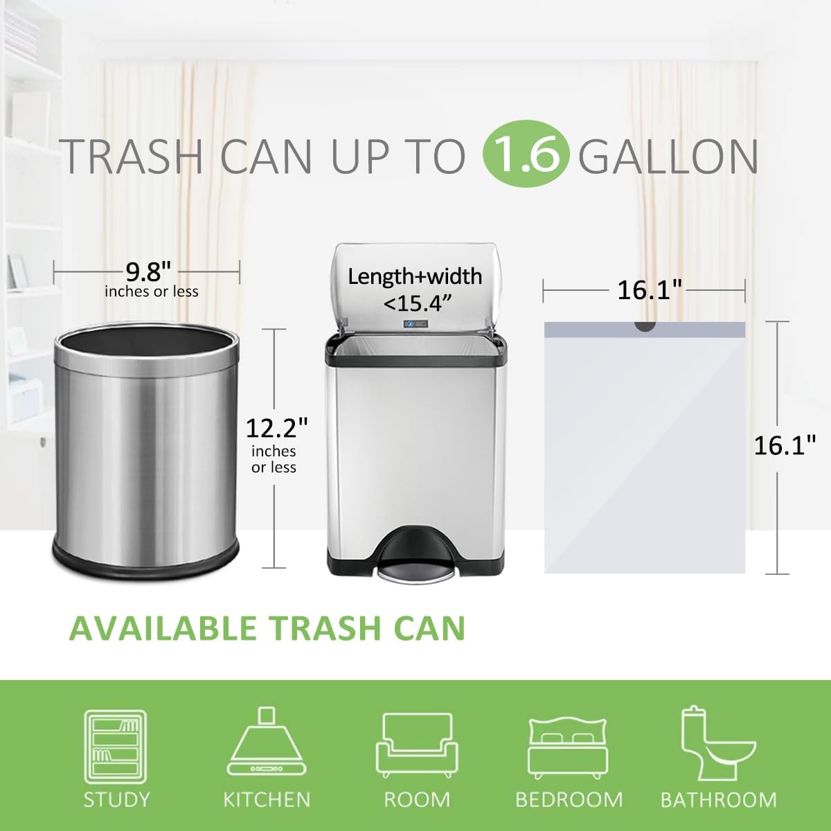Thumbnail 1 de Teivio 1.6-Gallon Drawstring Trash Bags, 100 Count, White HDPE
