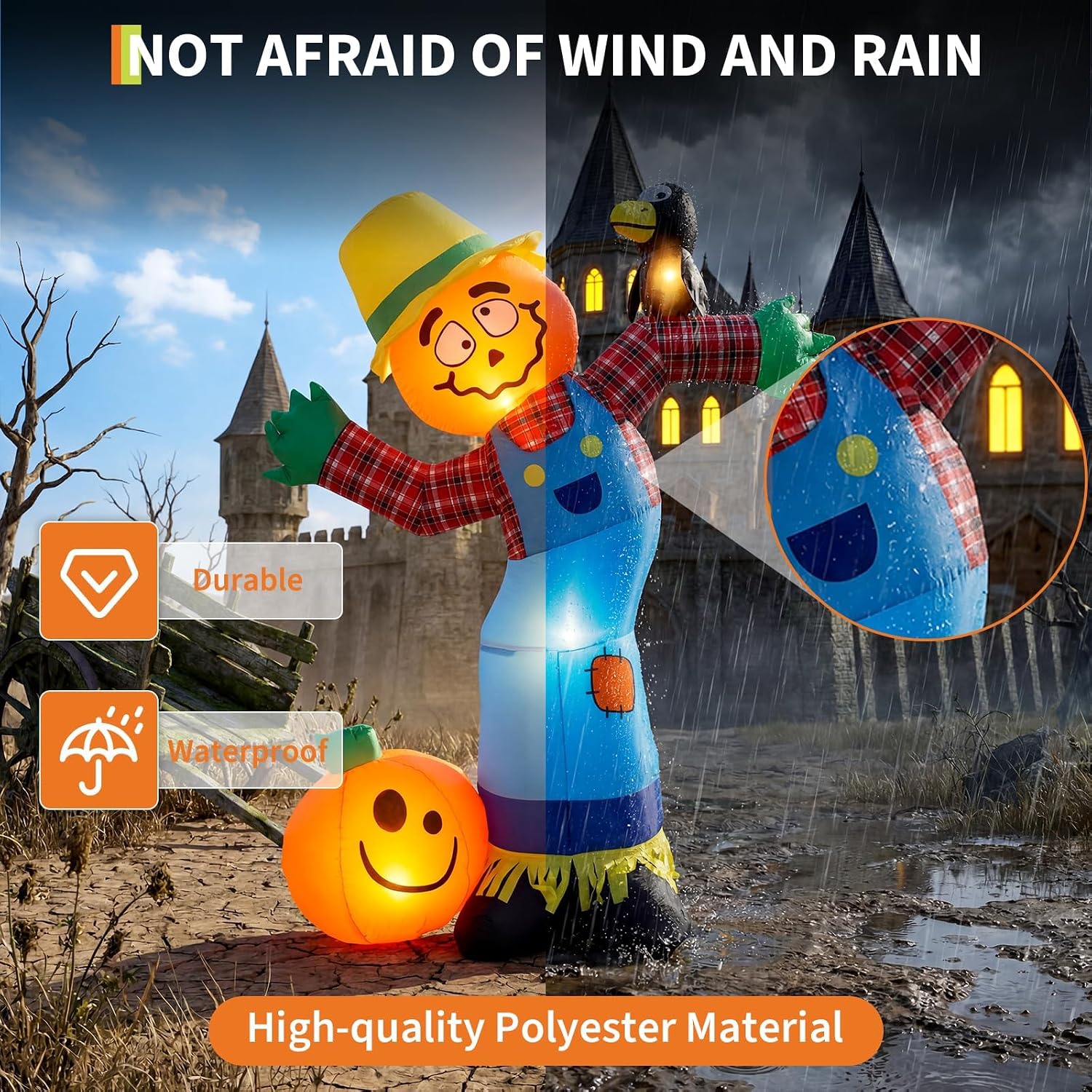 Detalle 2 de WildVenture 6FT Pumpkin Scarecrow Inflatable with 7 LED Lights