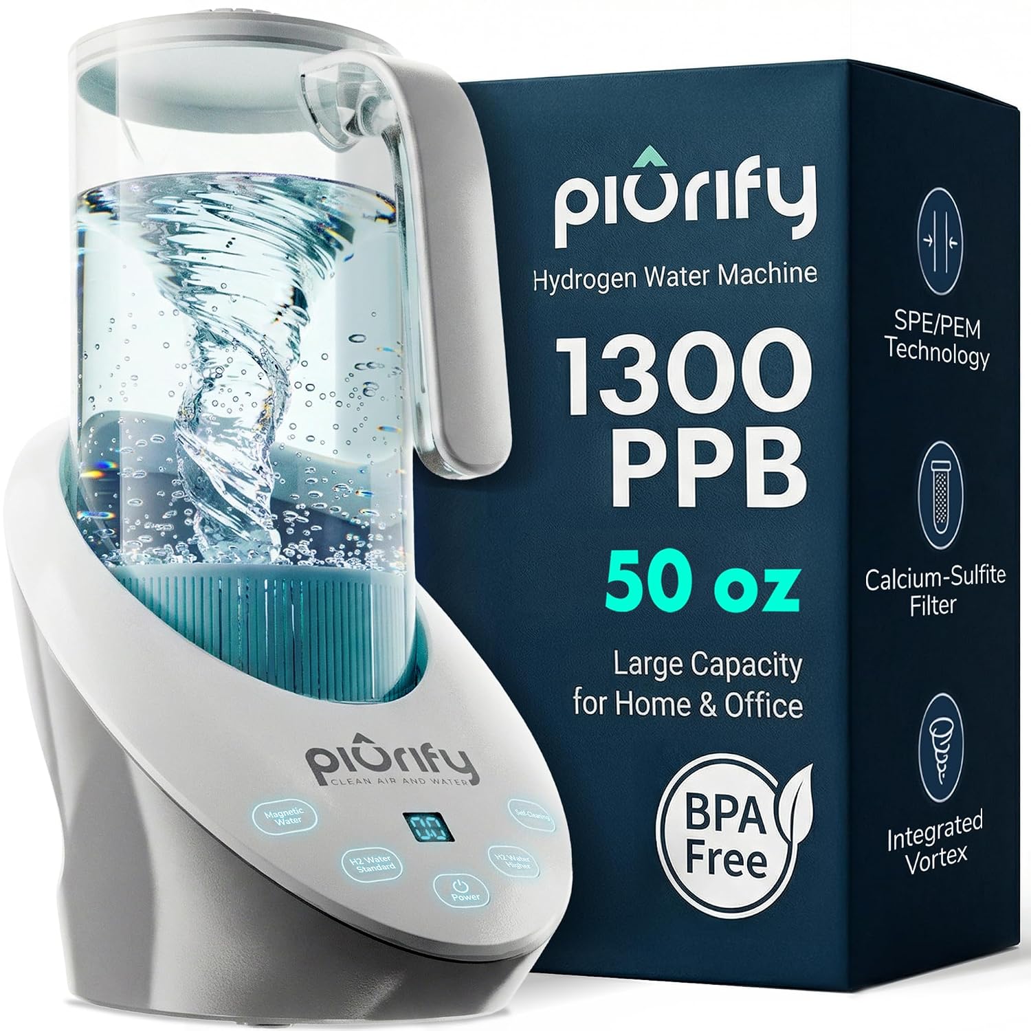 Detalle de PIURIFY PWH2022 3-in-1 Hydrogen Water Pitcher, 50 oz BPA-Free Tritan