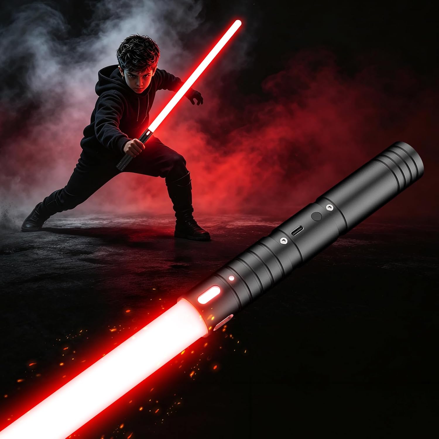 Ljussabel 60 cm med 15 RGB-färger, ljudeffekter och metallhandtag