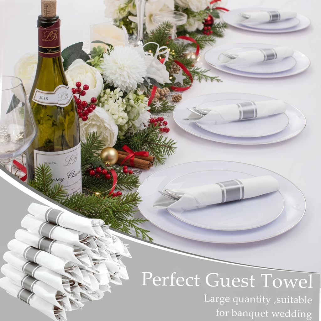 Thumbnail 3 de Supernal 120pack Silver Plastic Silverware with Napkins – Wrapped Cutlery Set for Parties