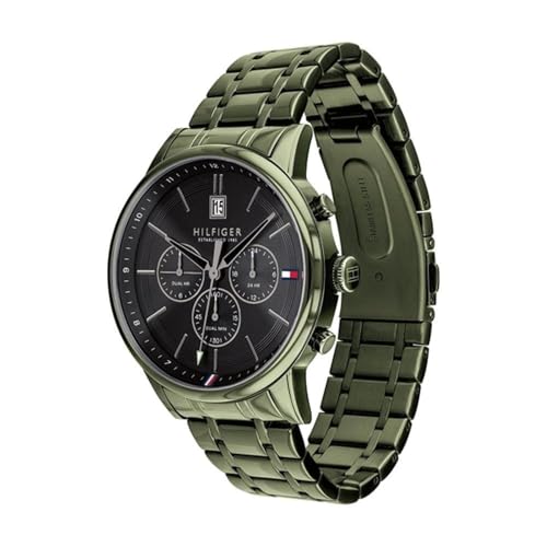 Detalle 2 de Tommy Hilfiger 44mm Multifunction Quartz Watch with Green IP Bracelet and Black Dial