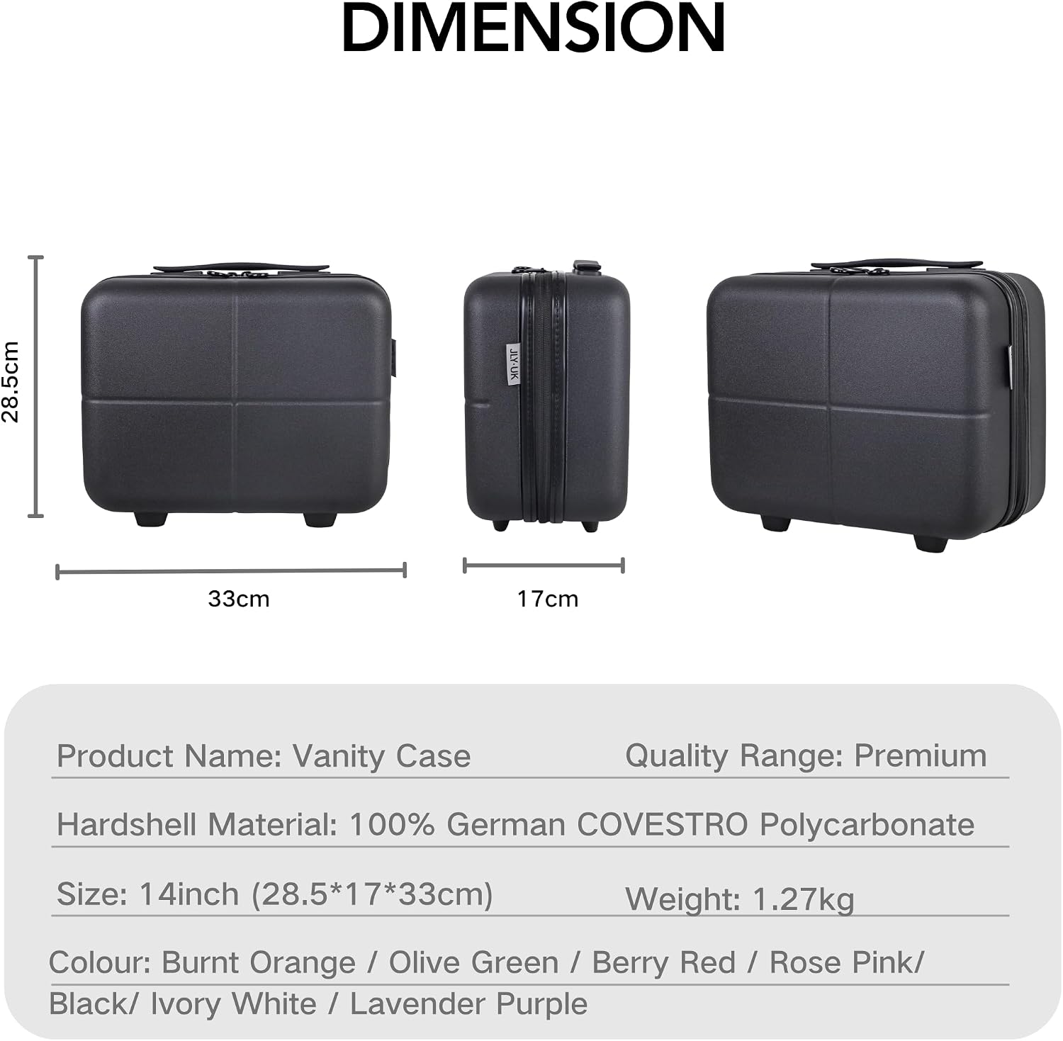 Detalle de JLY Premium 4-Piece Luggage Set with Hard Shell Vanity Case and Expandable Spinners (Black)