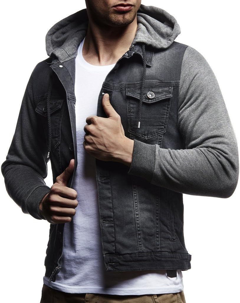 Thumbnail 4 de Leif Nelson veste à manches longues à capuche en jean vieilli et sweat pour homme, coupe près du corps