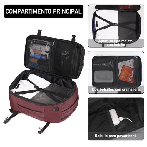 Thumbnail 5 de ECOHUB Mochila de cabina para avión Ryanair (40x20x25) con 13 compartimentos y 20L, roja, reciclada