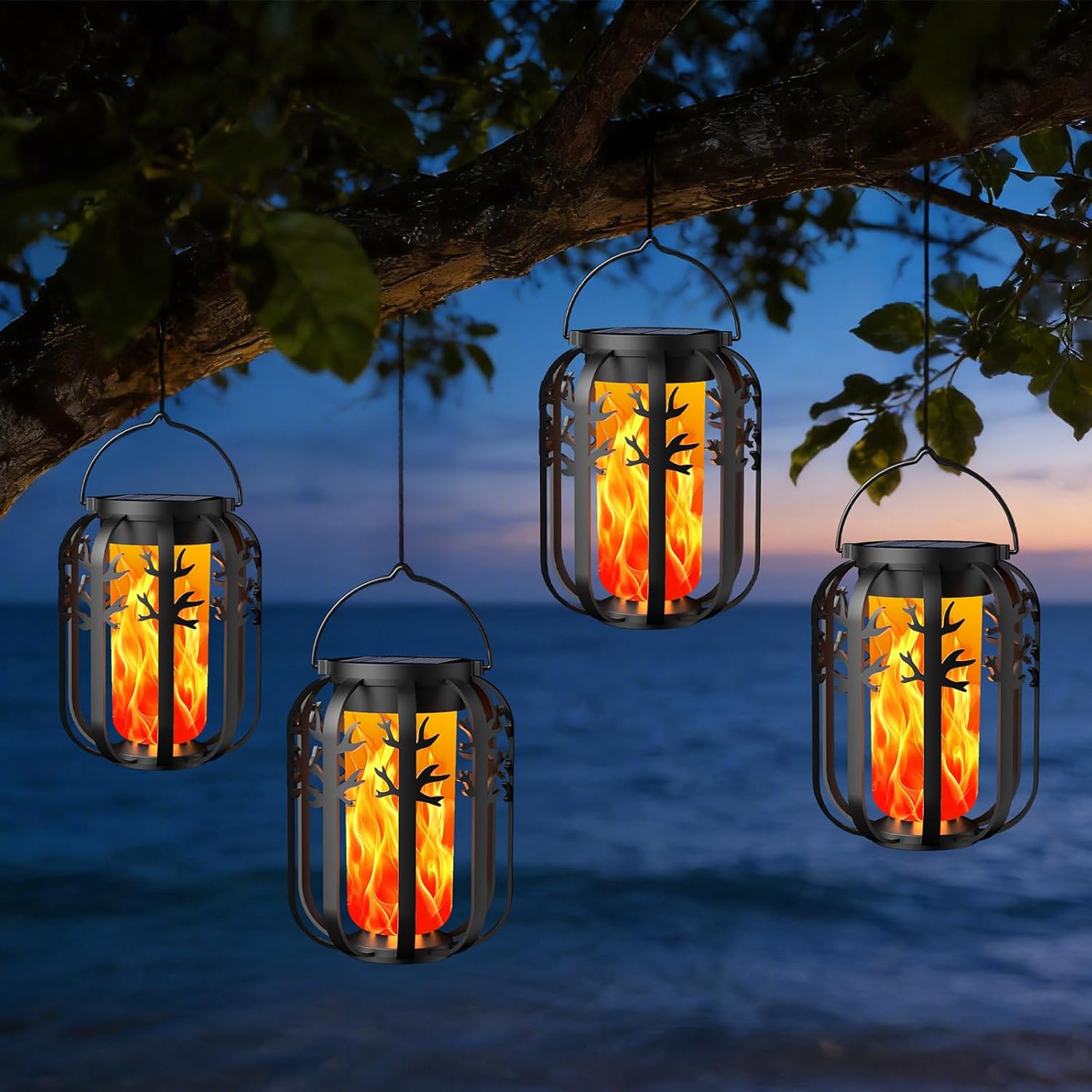 Detalle de KagoLing 4-Pack Gen2 Solar Flame Lanterns for Outdoor Gardens