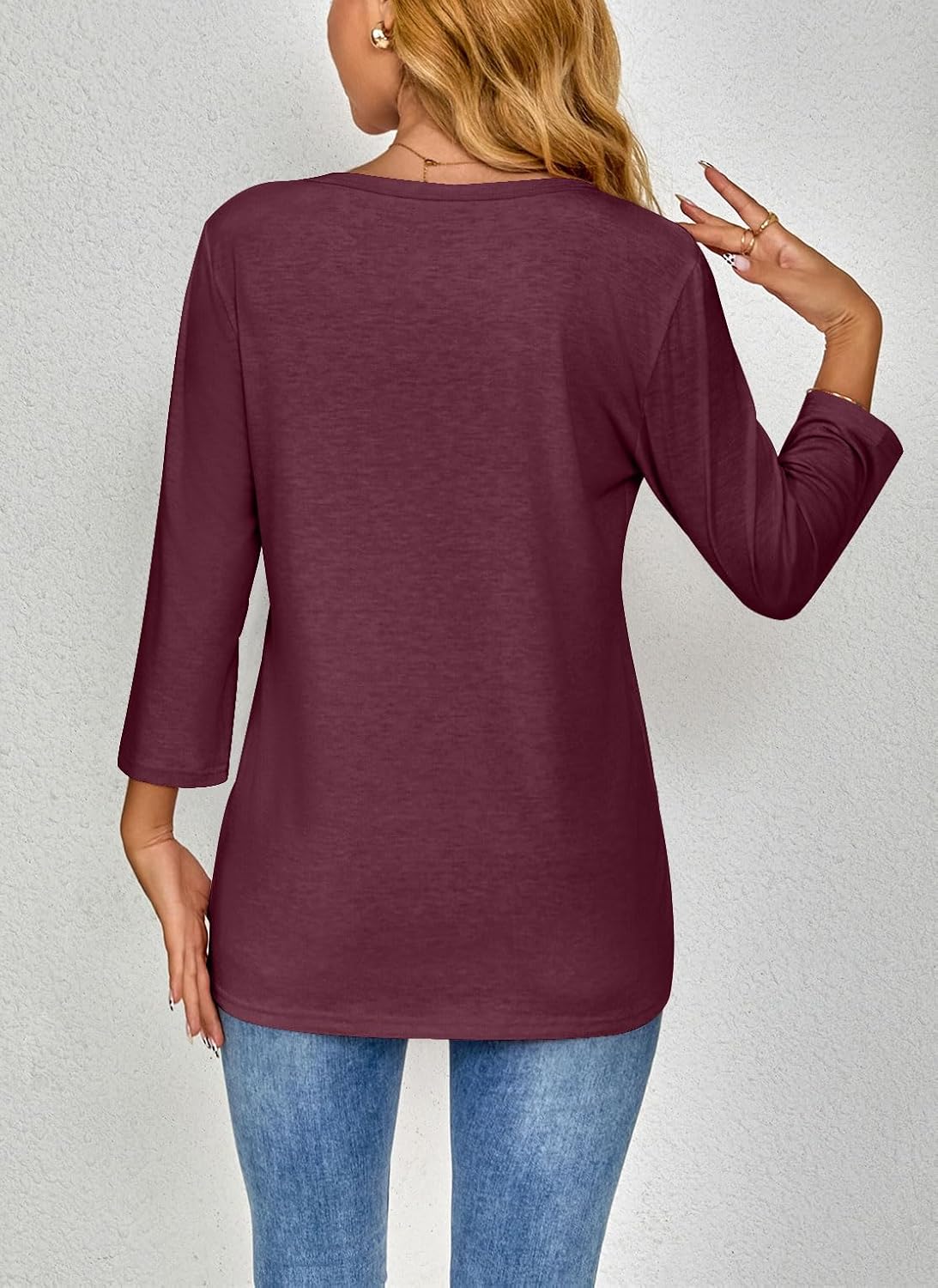 Detalle 2 de Airmood damesblouse met 3/4-mouwen, losse pasvorm en ronde hals