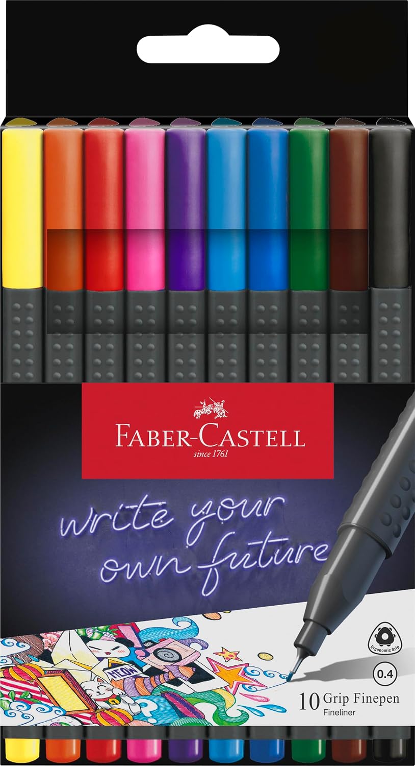 Detalle de Faber-Castell Grip F151610 fineliners, 10-pack med 0,4 mm spets och greppzon
