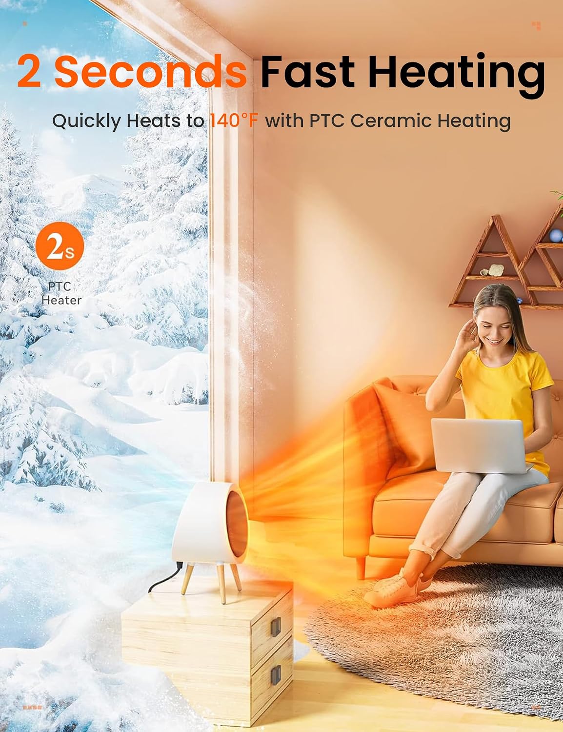 Thumbnail 2 de Gaiatop K-116 Portable Ceramic Space Heater, 1,000 W, 3 Modes