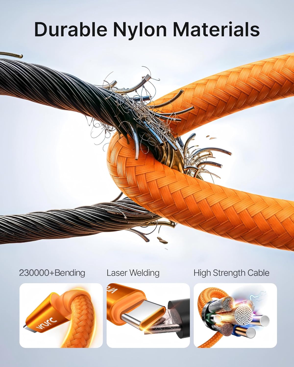 Detalle de VRURC 240W USB-C to USB-C Cable with LED Display: Fast PD Charging and Ultra-Durability