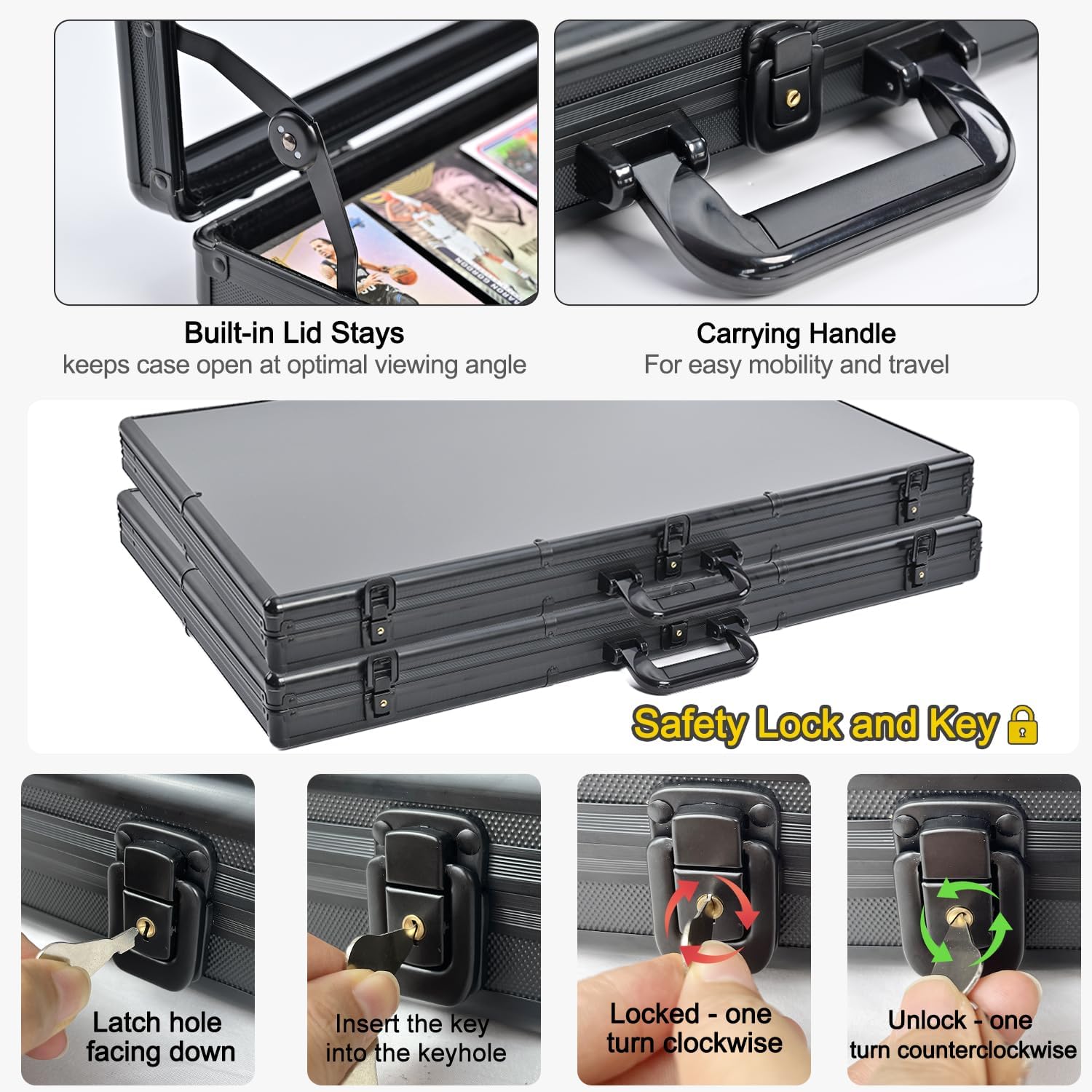 Thumbnail 4 de Trade Show Display Case – 34"x22" Large Aluminum Locking Tabletop Showcase for Trading Cards, Jewelry, and Collectibles (Black)